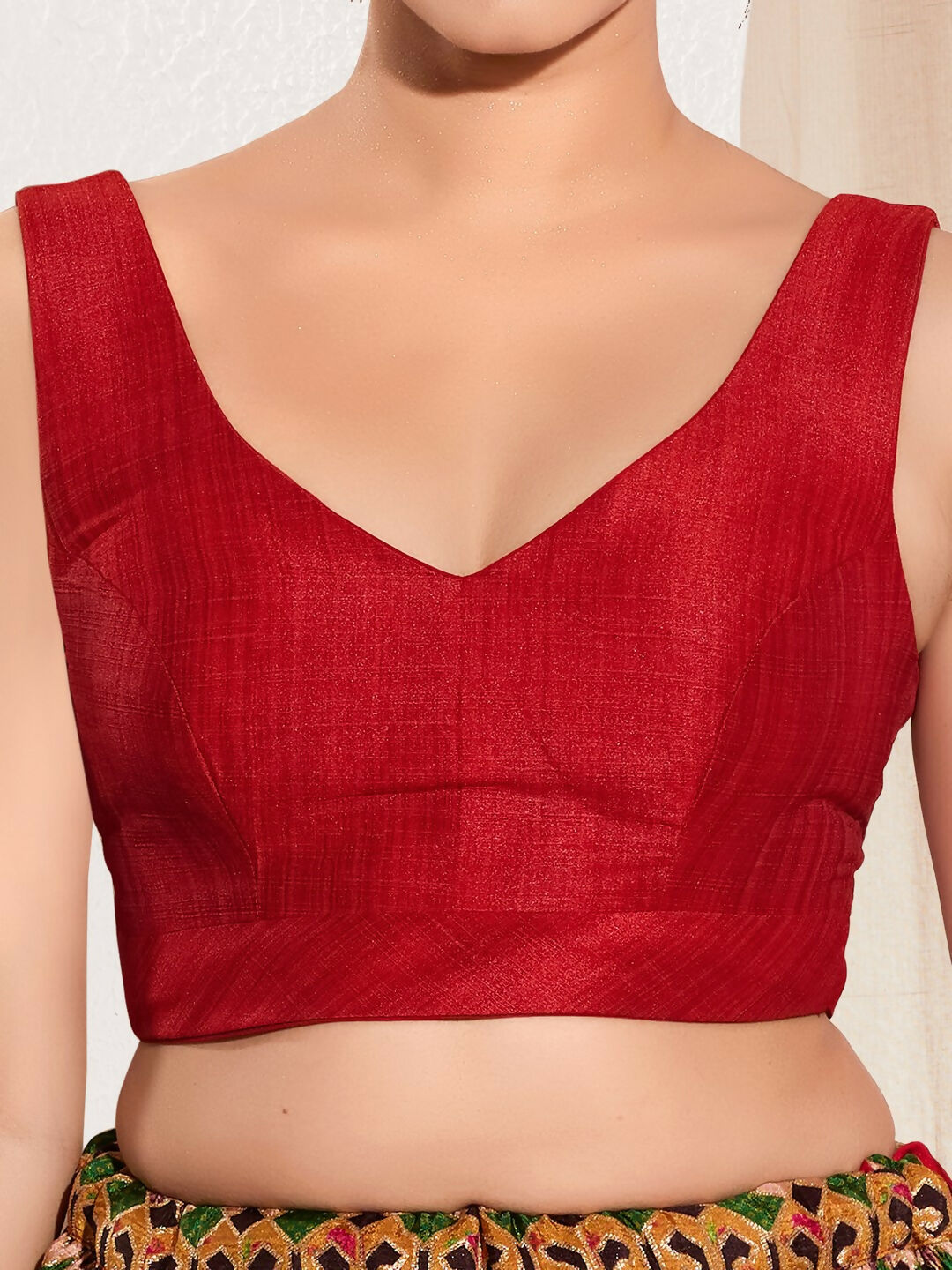 Red Mulberry Silk Padded Blouse with Round Neck