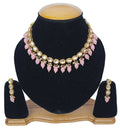 Light Purple Kundan Necklace Set with gold-plated metal and adjustable cord