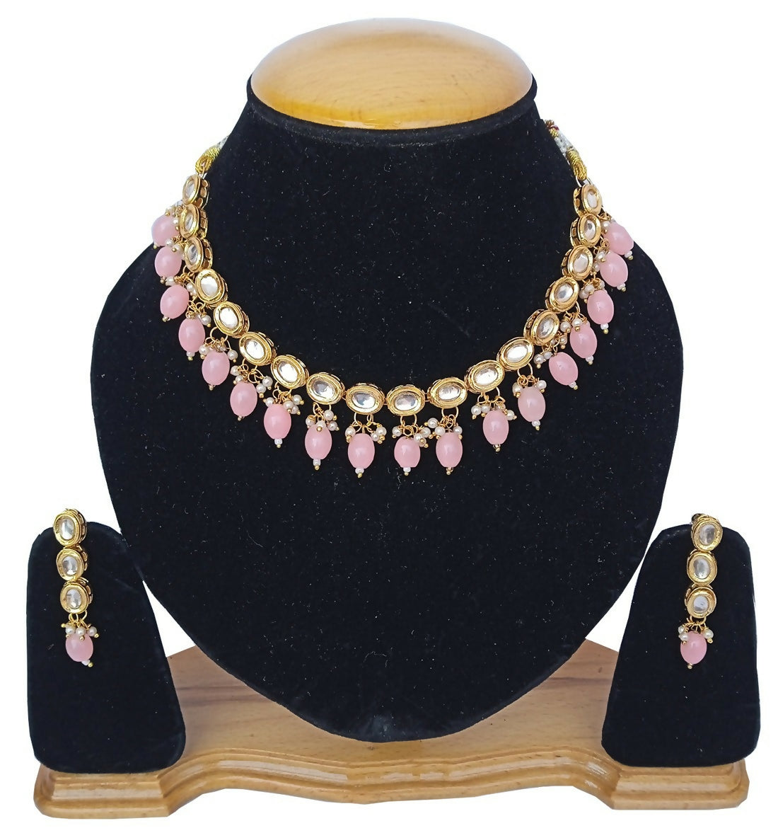 Light Purple Kundan Necklace Set with gold-plated metal and adjustable cord