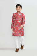 Vibrant Red Cotton Silk Kurta with white straight-fit pants