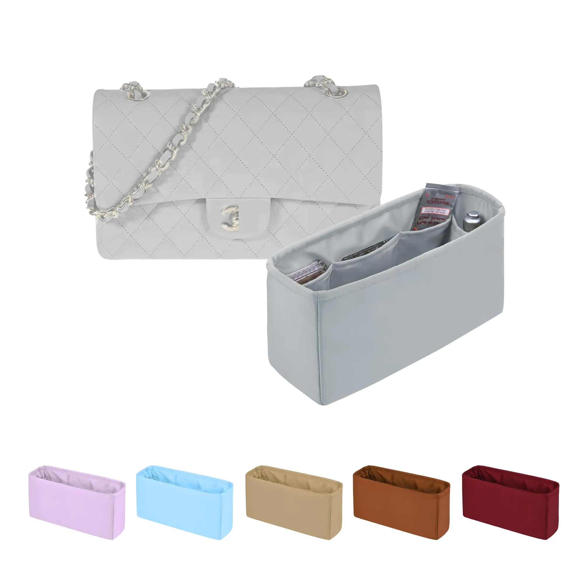 KINGS IN BAG Classic Flap Bag Organizer Insert Purse Organizer Insert Compatible with Chanel Classic Flap Maxi Lightweight Purse Divider with Pockets (Peral Grey CF Maxi)