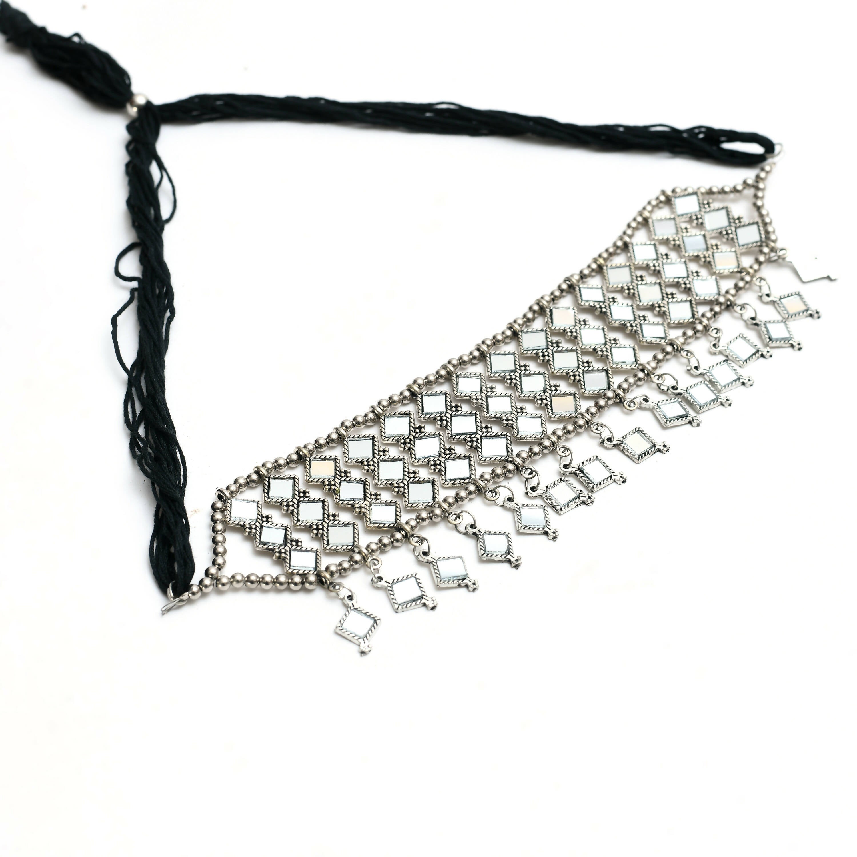 Oxidised Silver-Plated Alloy Mirror Choker Necklace
