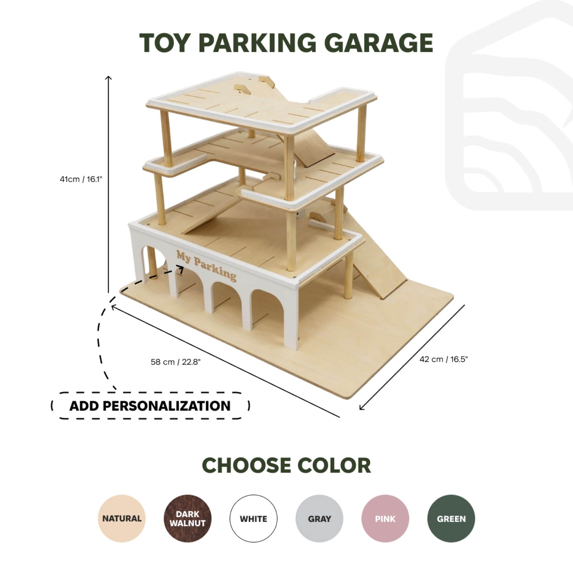 Minimalist Wooden Toy Parking Garage with Elevator - Natural Wood