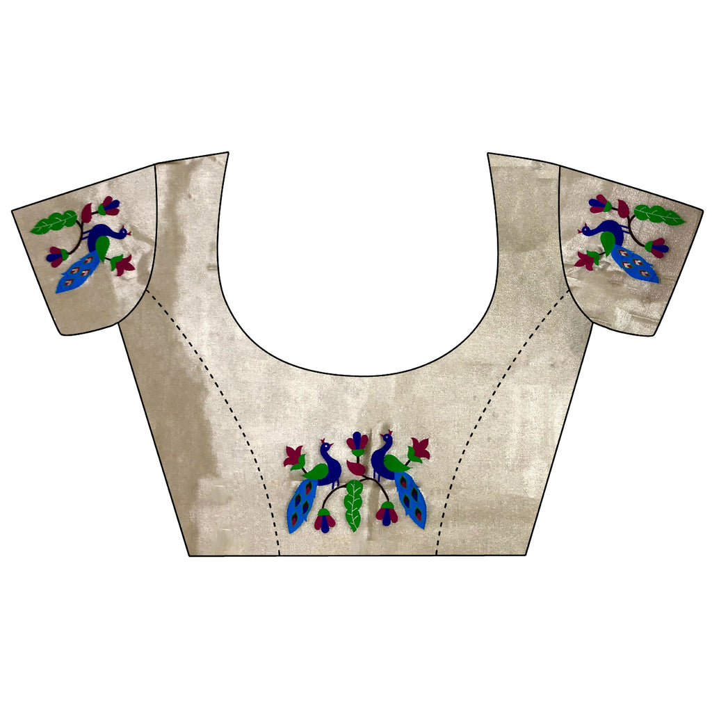 Ivory Tissue Paithani Saree with Peacock and Floral Motifs