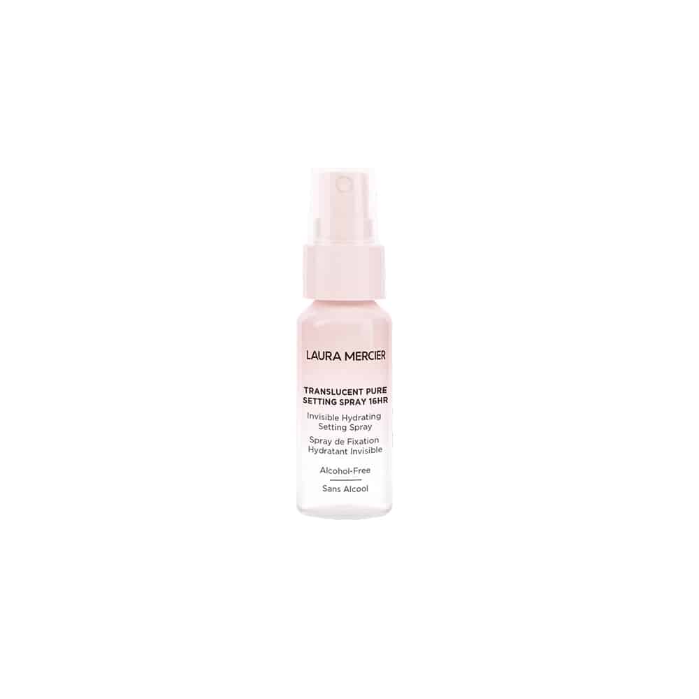 Mini travel-size bottle of Translucent Pure Setting Spray for long-lasting makeup application.