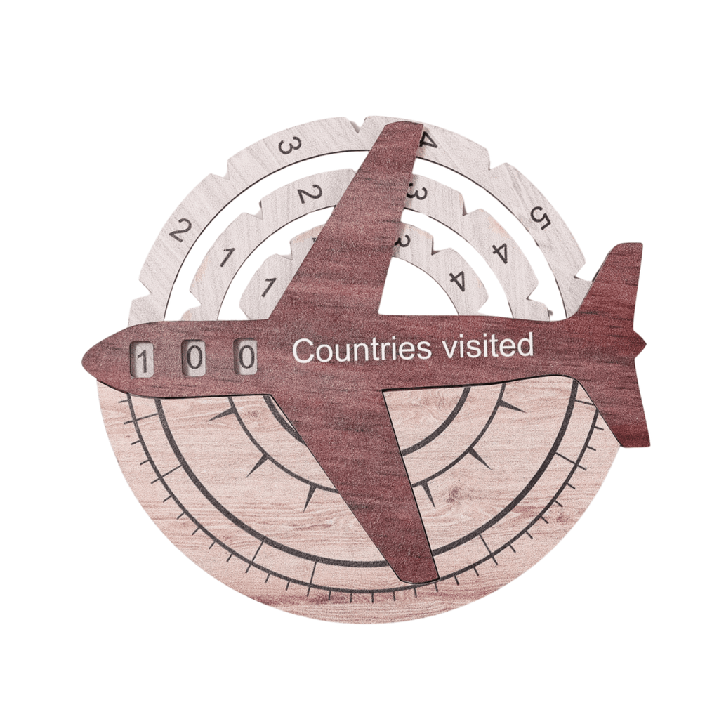 3D wooden world map in cappuccino finish displayed on a light wall