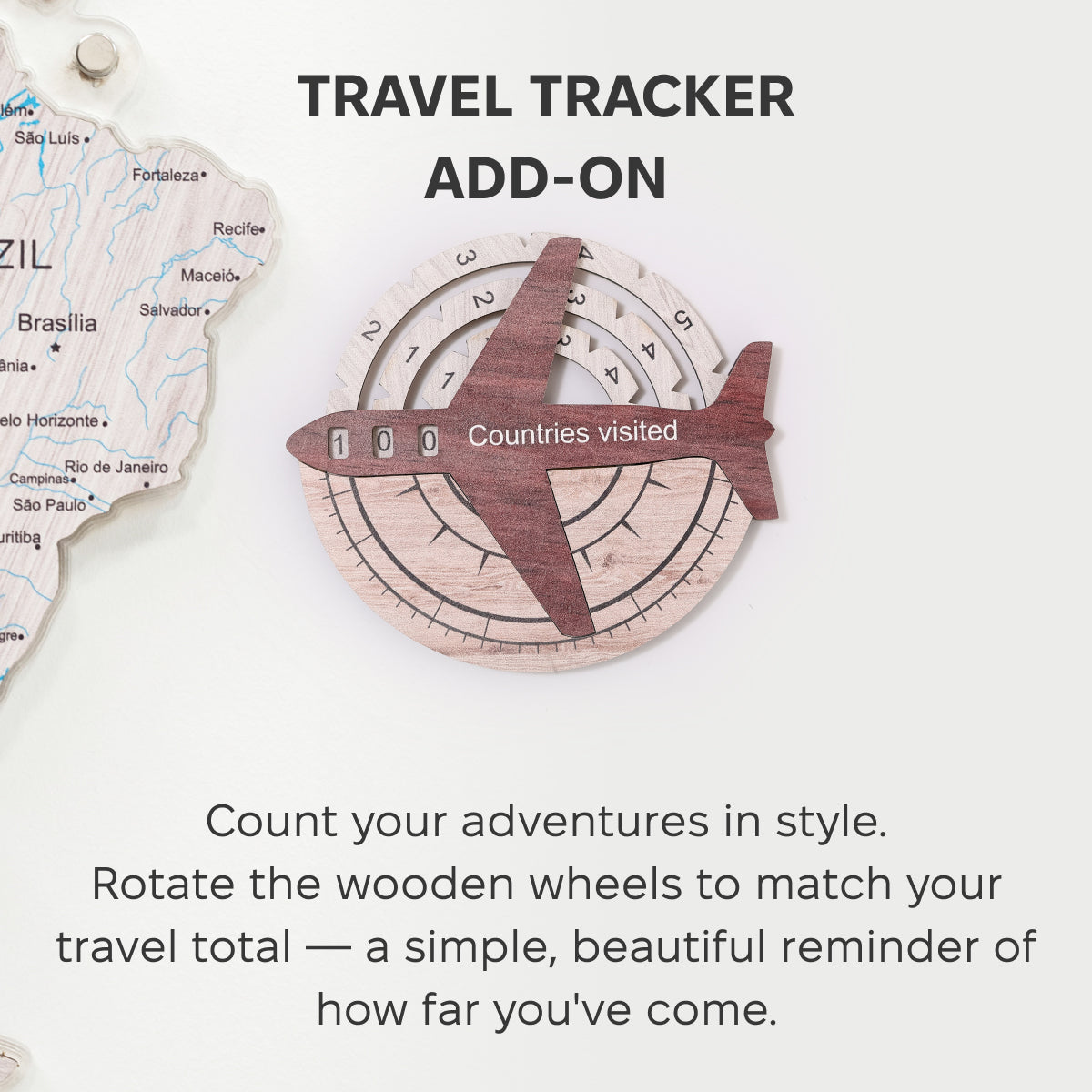 3D Wooden World Map for Walls - Cappuccino Travel Tracker
