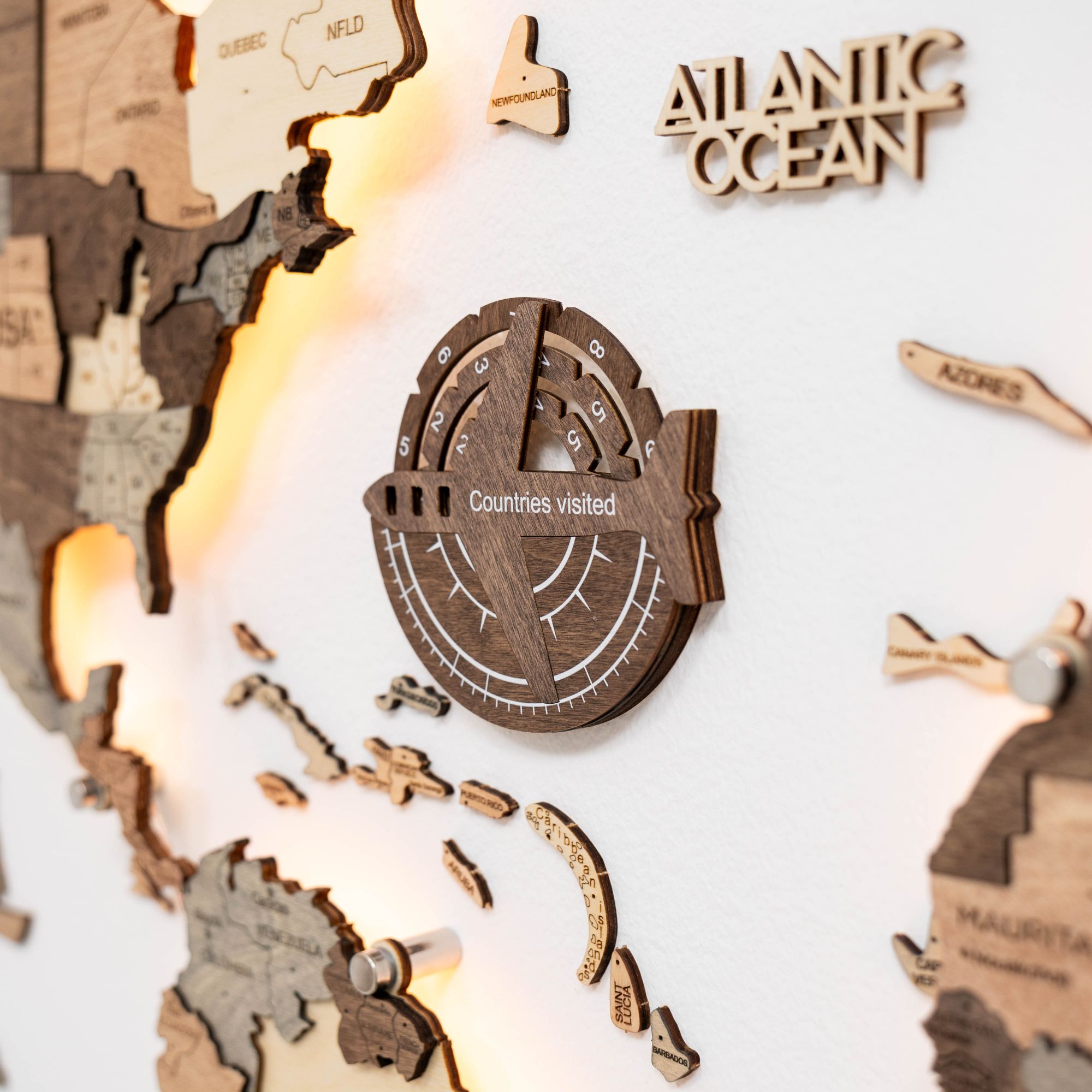 3D Wooden World Map Travel Tracker Modern Minimalist Wall Art