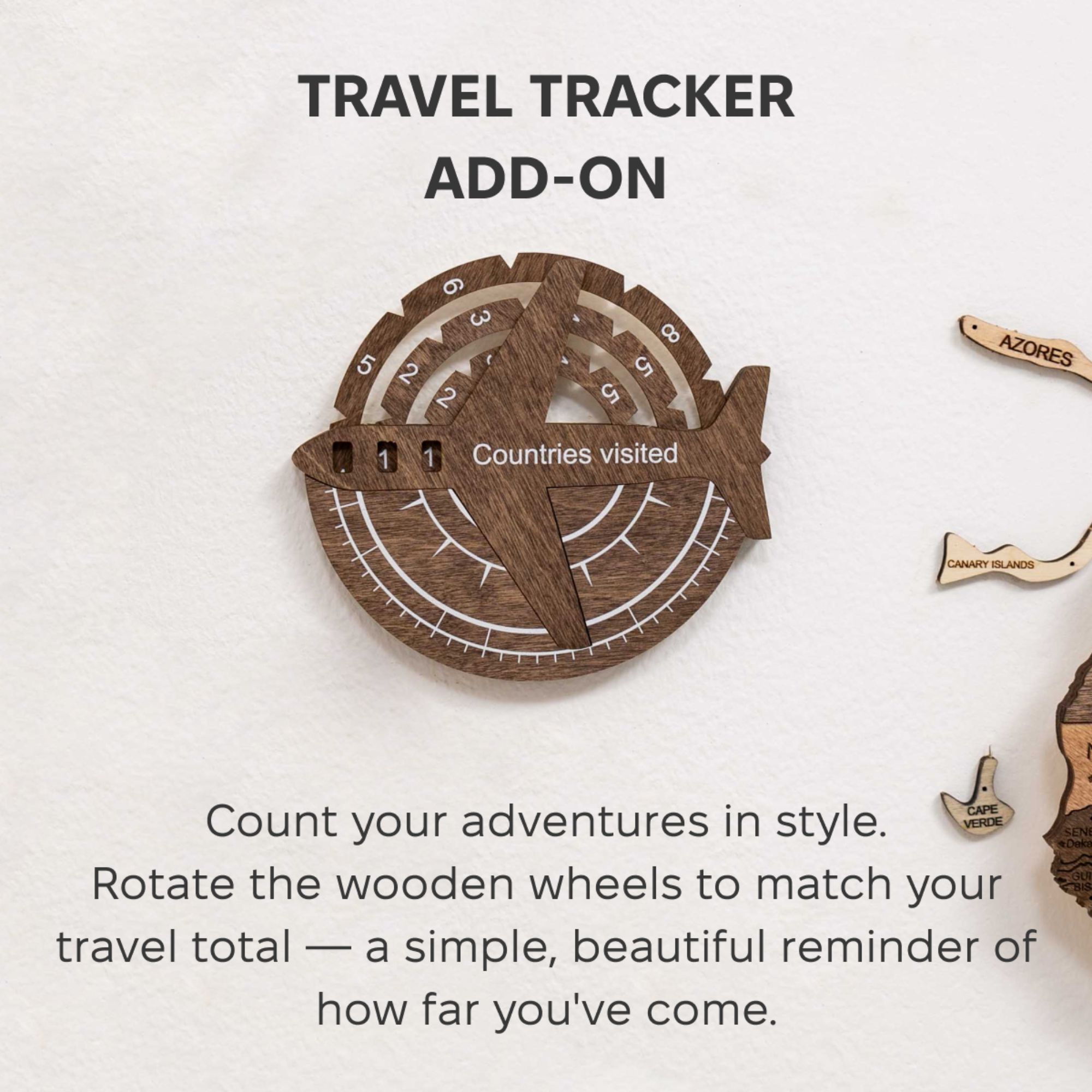 3D Wooden World Map Wall Art – Dark Walnut Travel Tracker