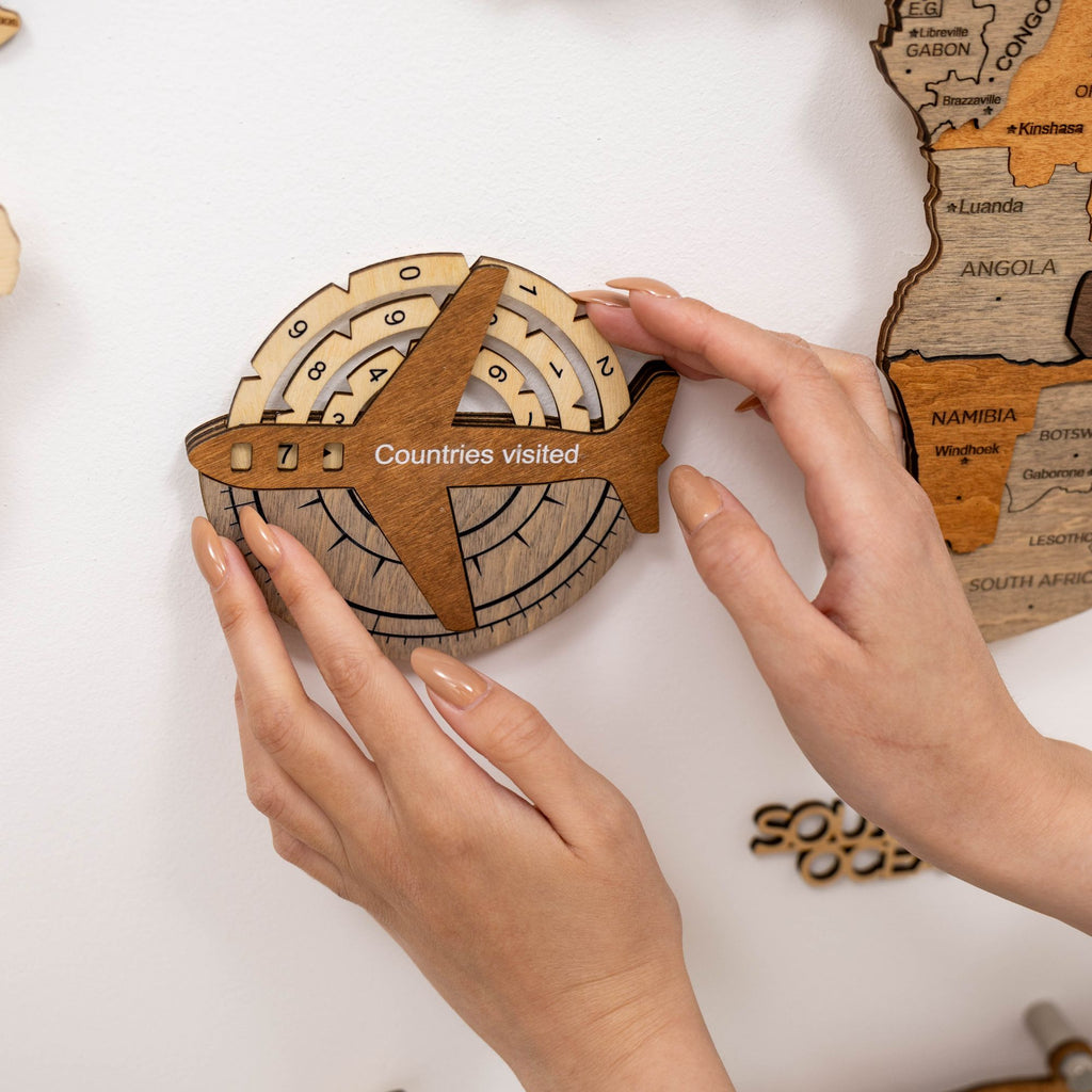 3D Wooden World Map Wall Art – Multicolor Travel Tracker Decor