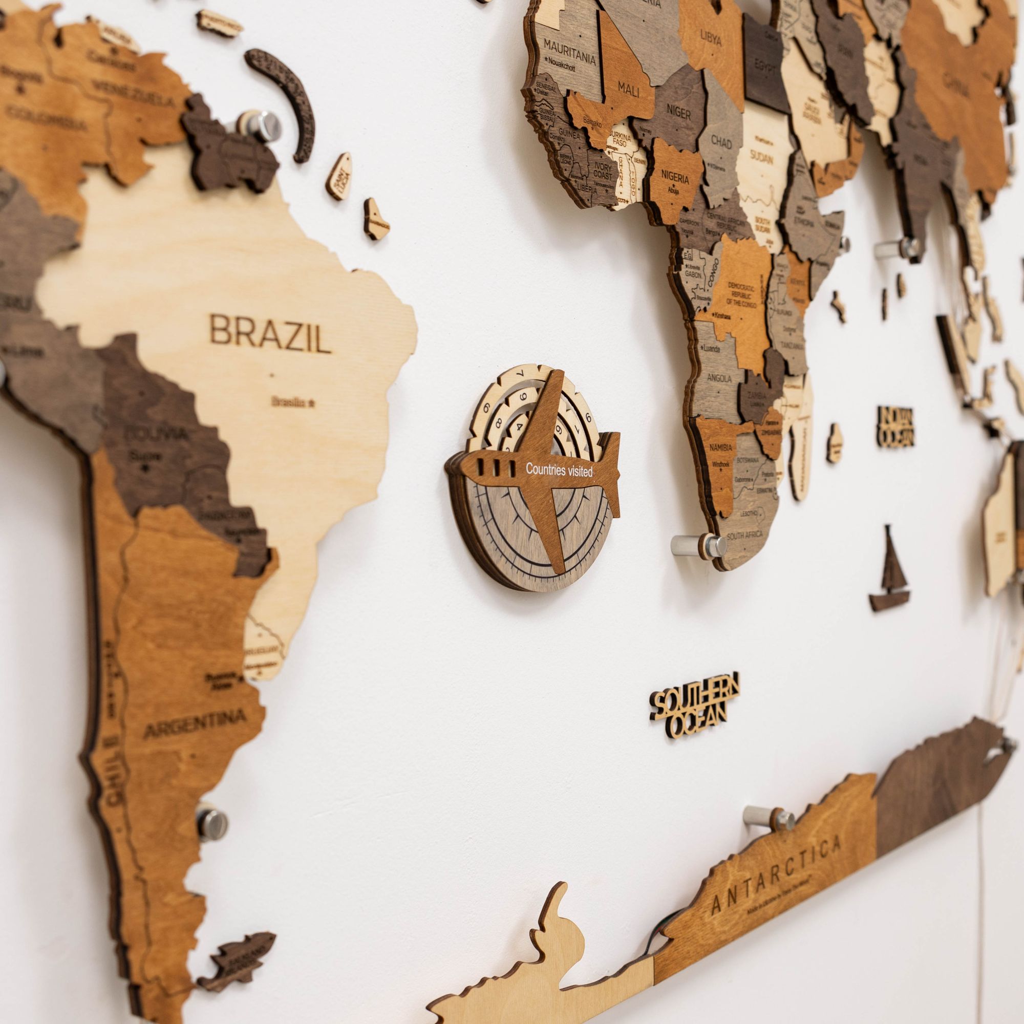 3D Wooden World Map Wall Art – Multicolor Travel Tracker Decor