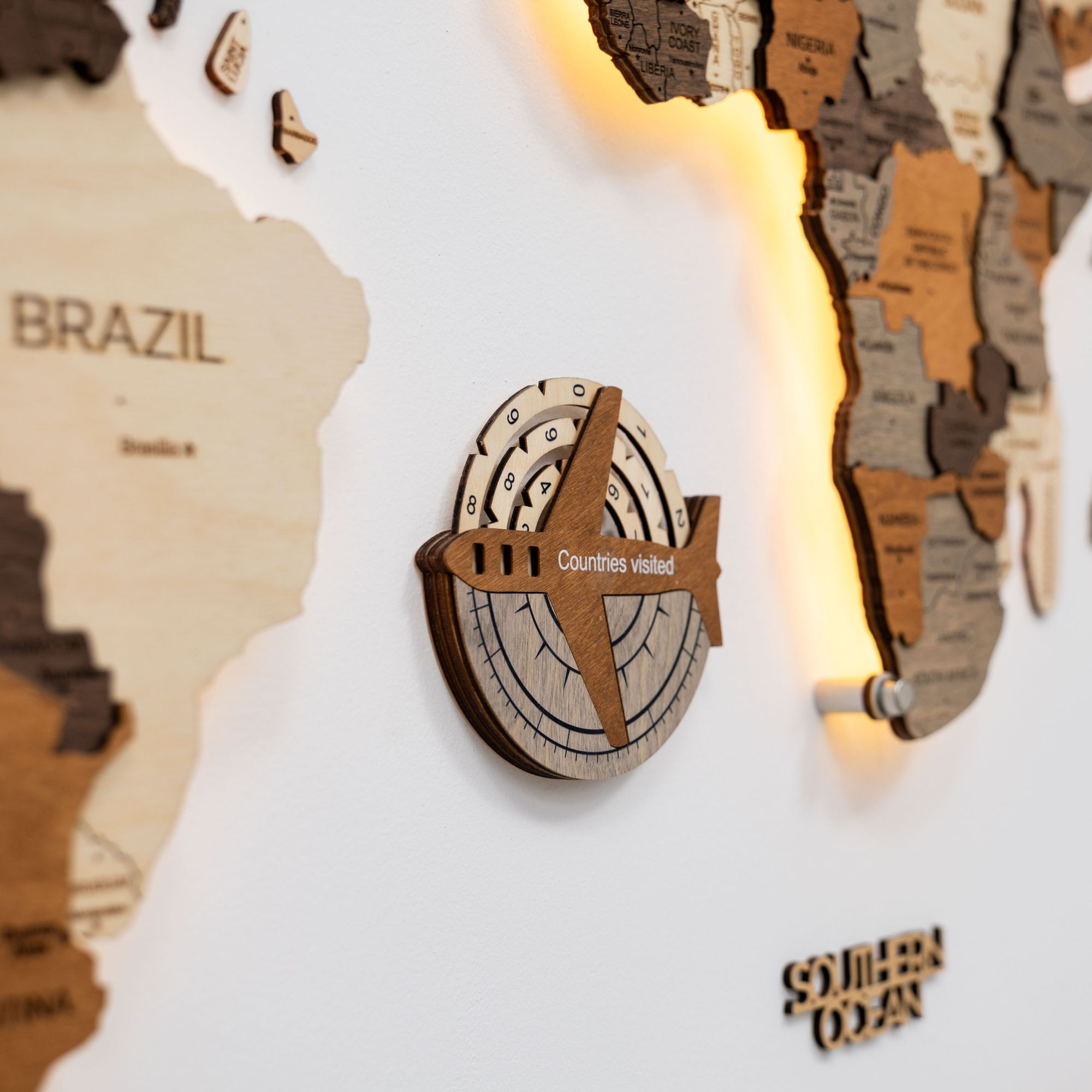 3D Wooden World Map Wall Art – Multicolor Travel Tracker Decor