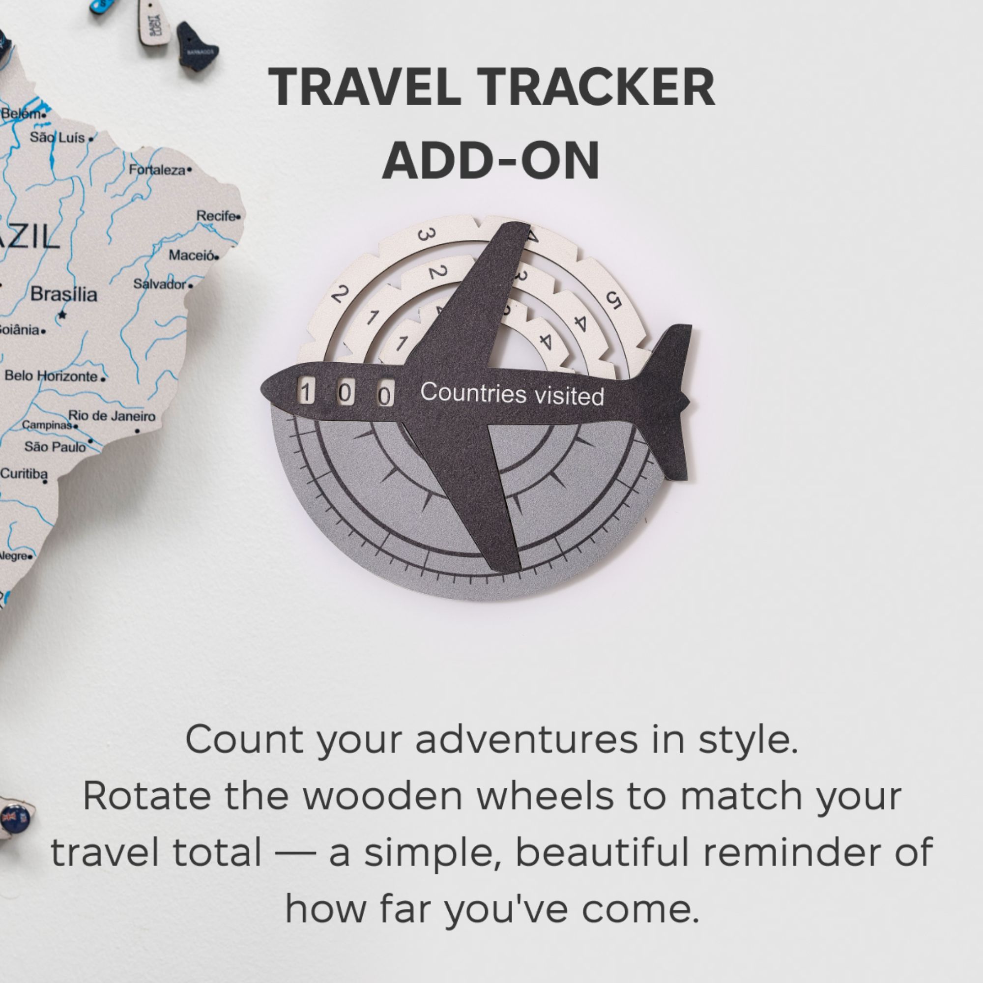 Minimalist 3D Wooden World Map Wall Art for Travel Tracking