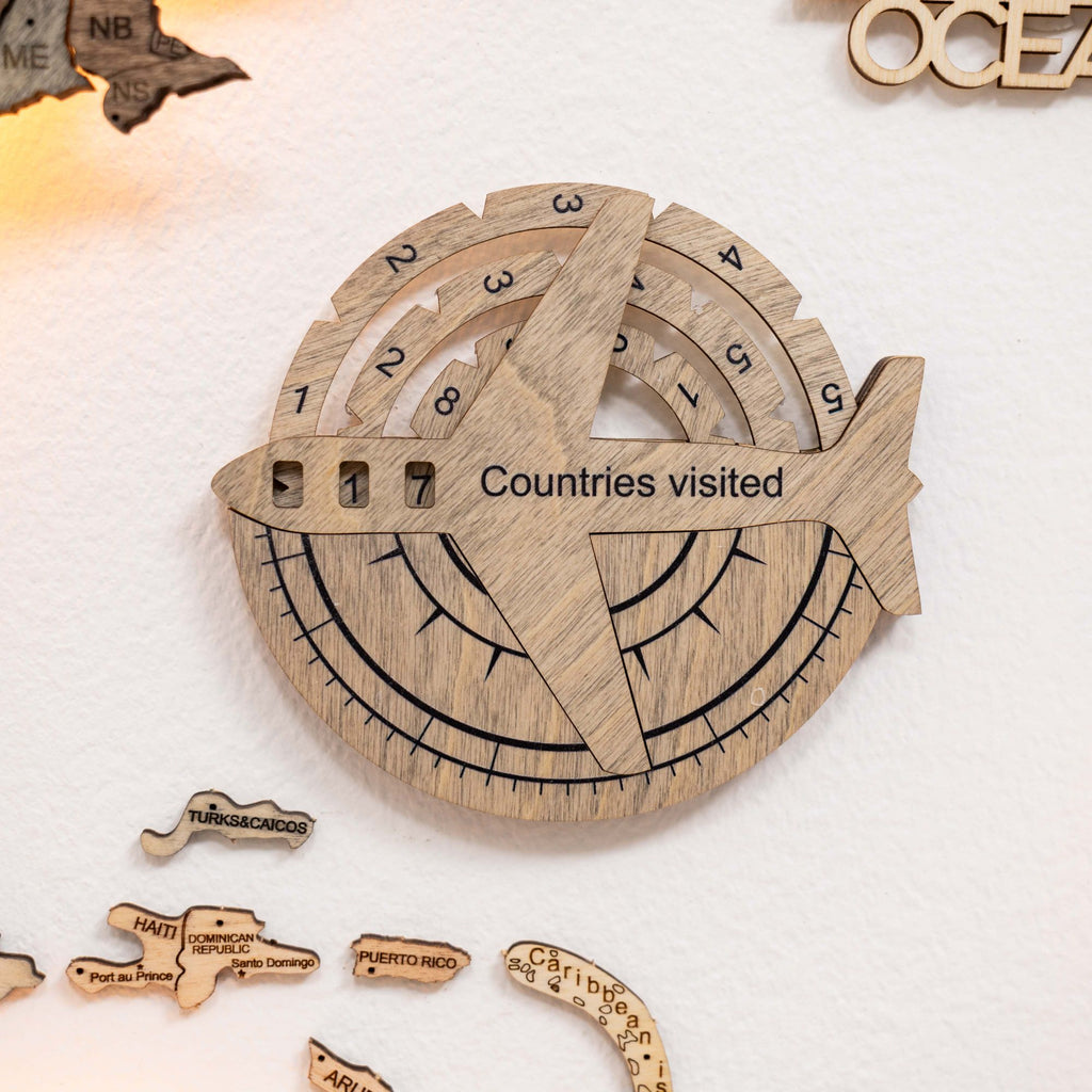 3D Wooden World Map - Terra: Interactive Travel Tracker Wall Art