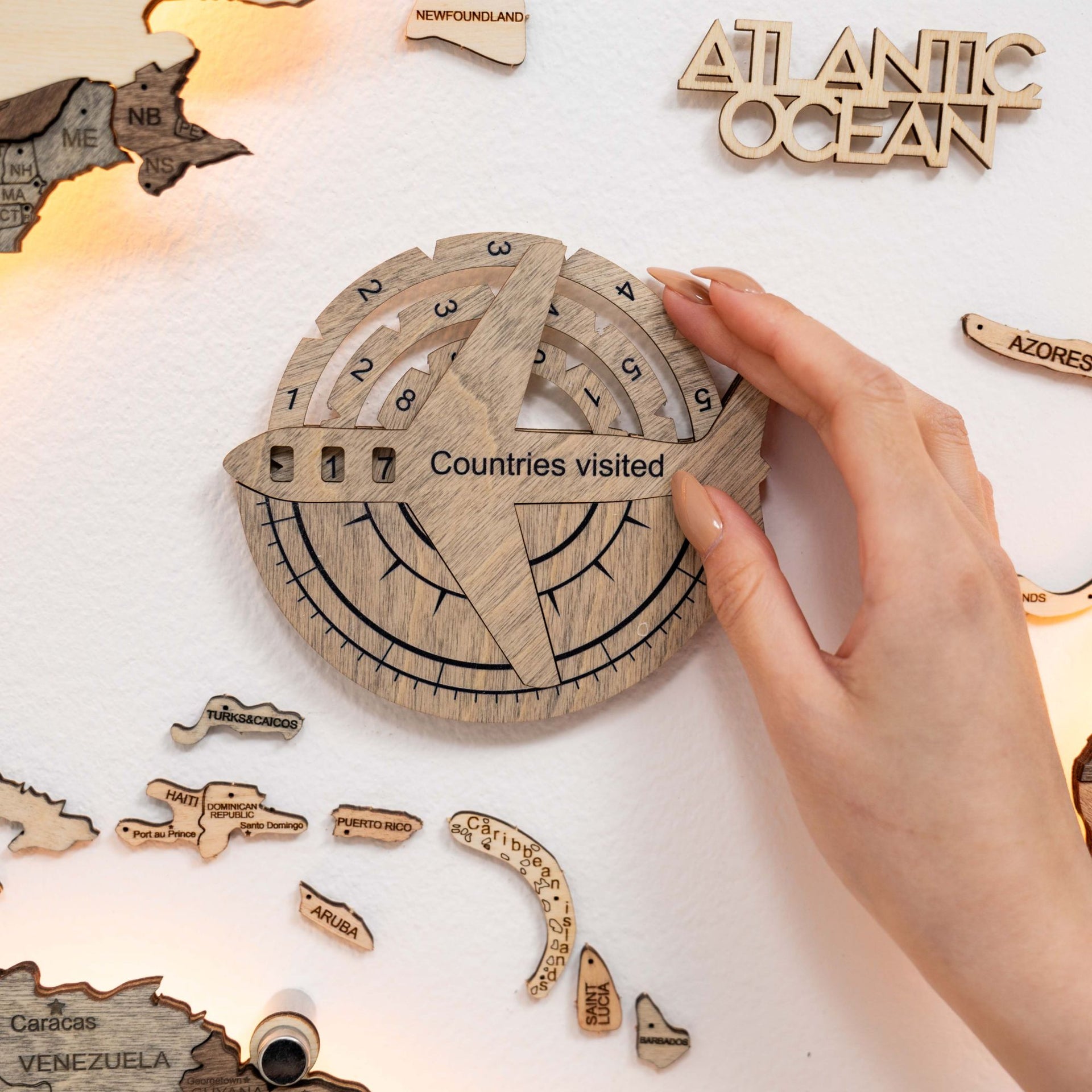 3D Wooden World Map - Terra: Interactive Travel Tracker Wall Art