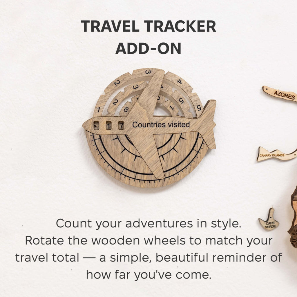 3D Wooden World Map - Terra: Interactive Travel Tracker Wall Art