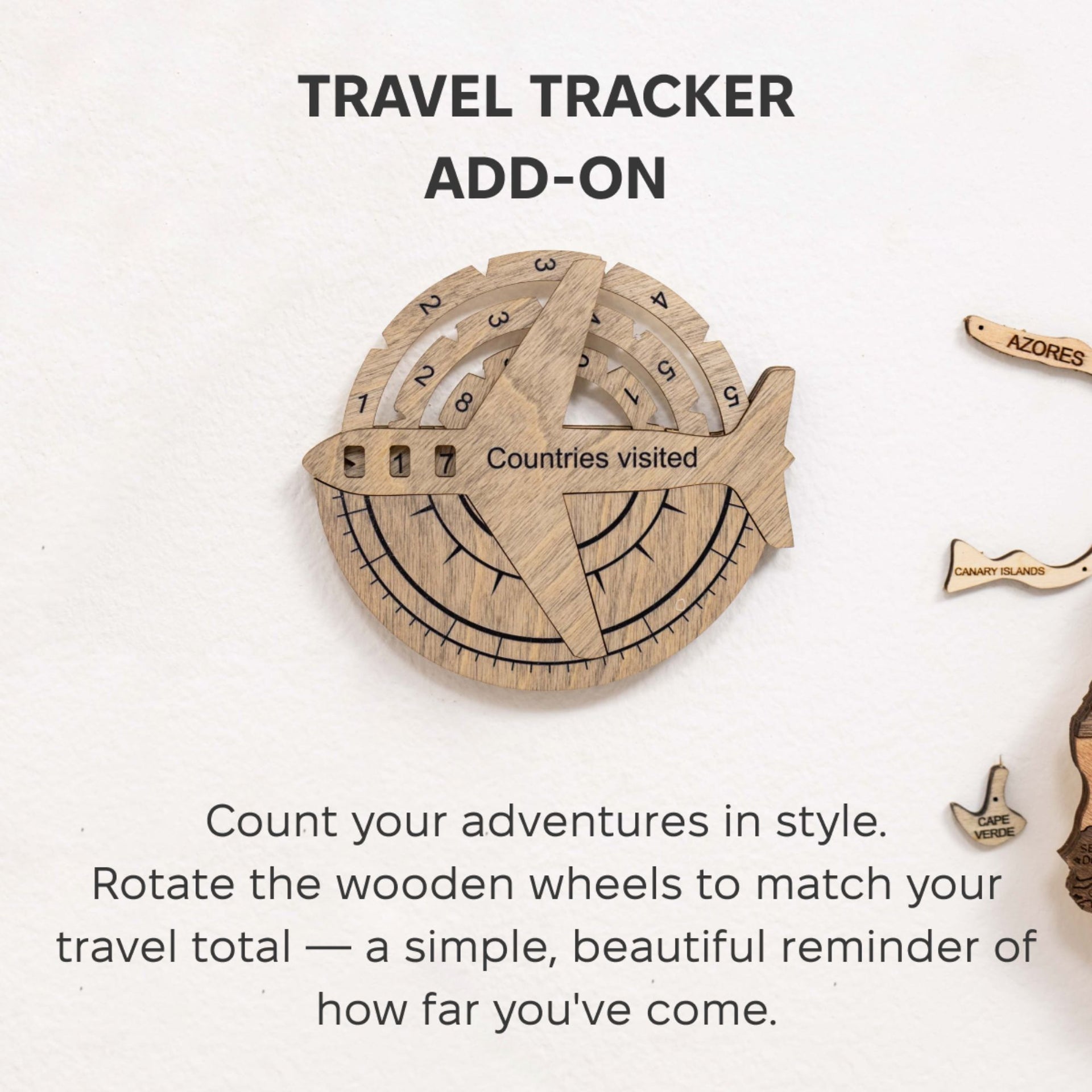 3D Wooden World Map - Terra: Interactive Travel Tracker Wall Art
