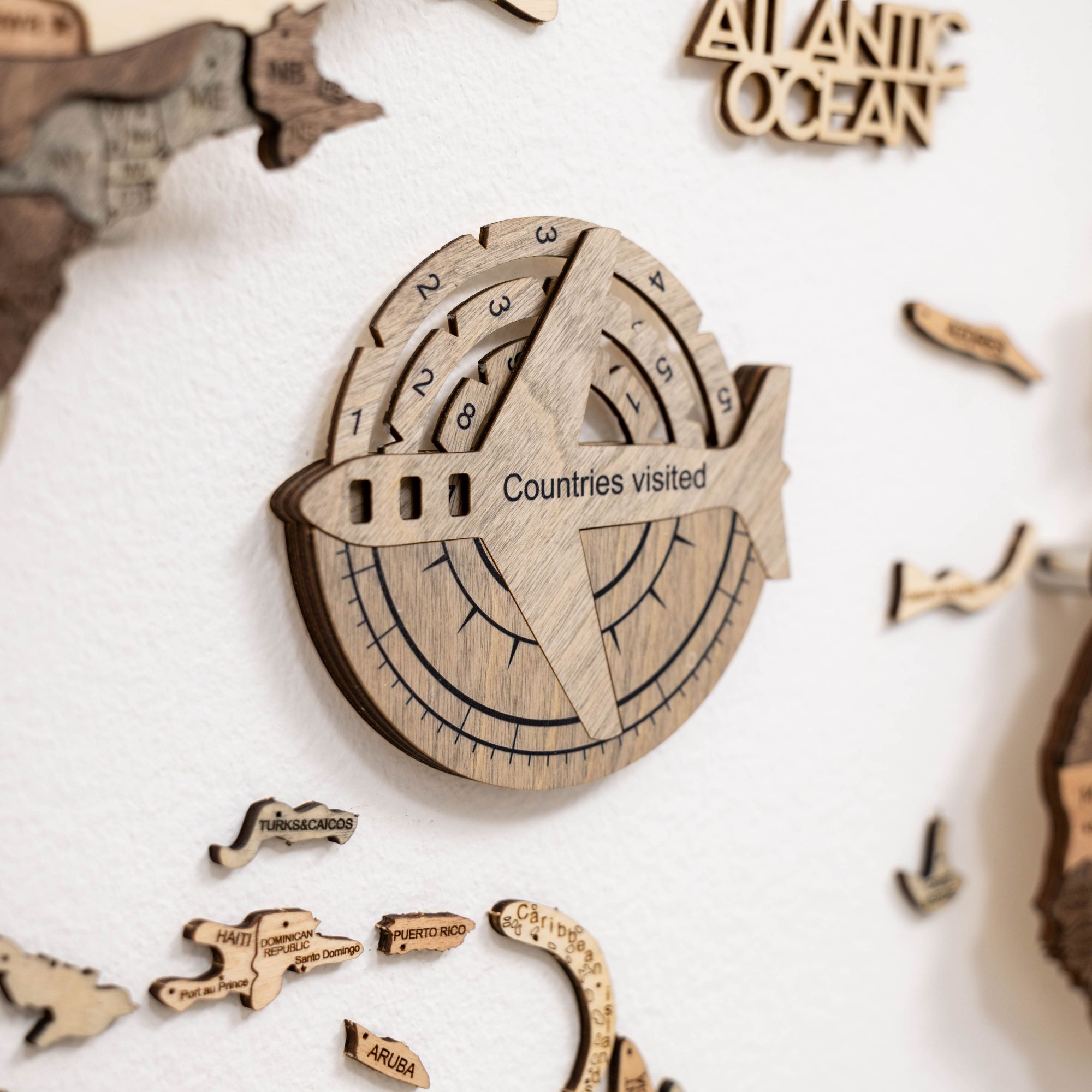 3D Wooden World Map - Terra: Interactive Travel Tracker Wall Art