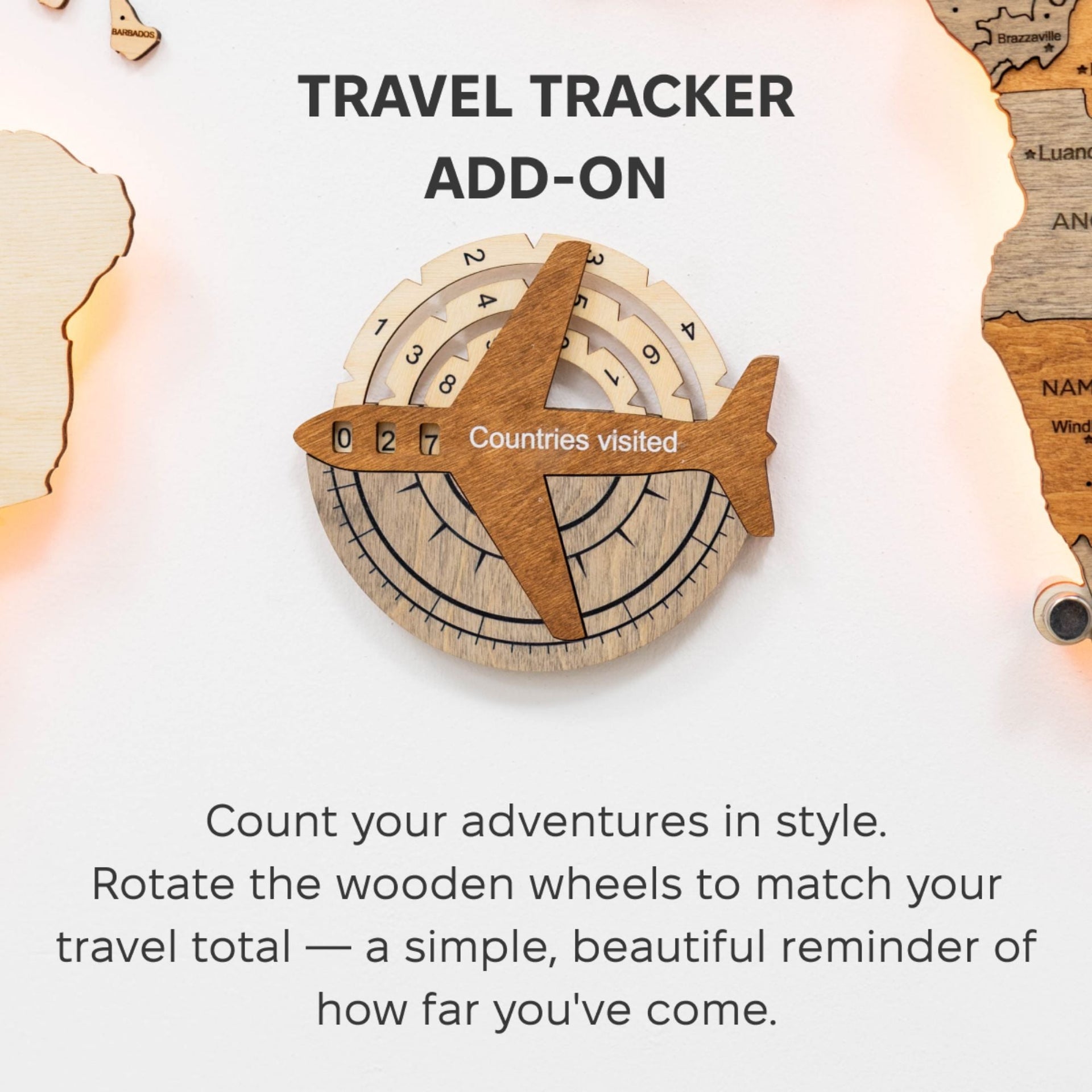 3D Wooden World Map Travel Tracker Modern Minimalist Wall Art