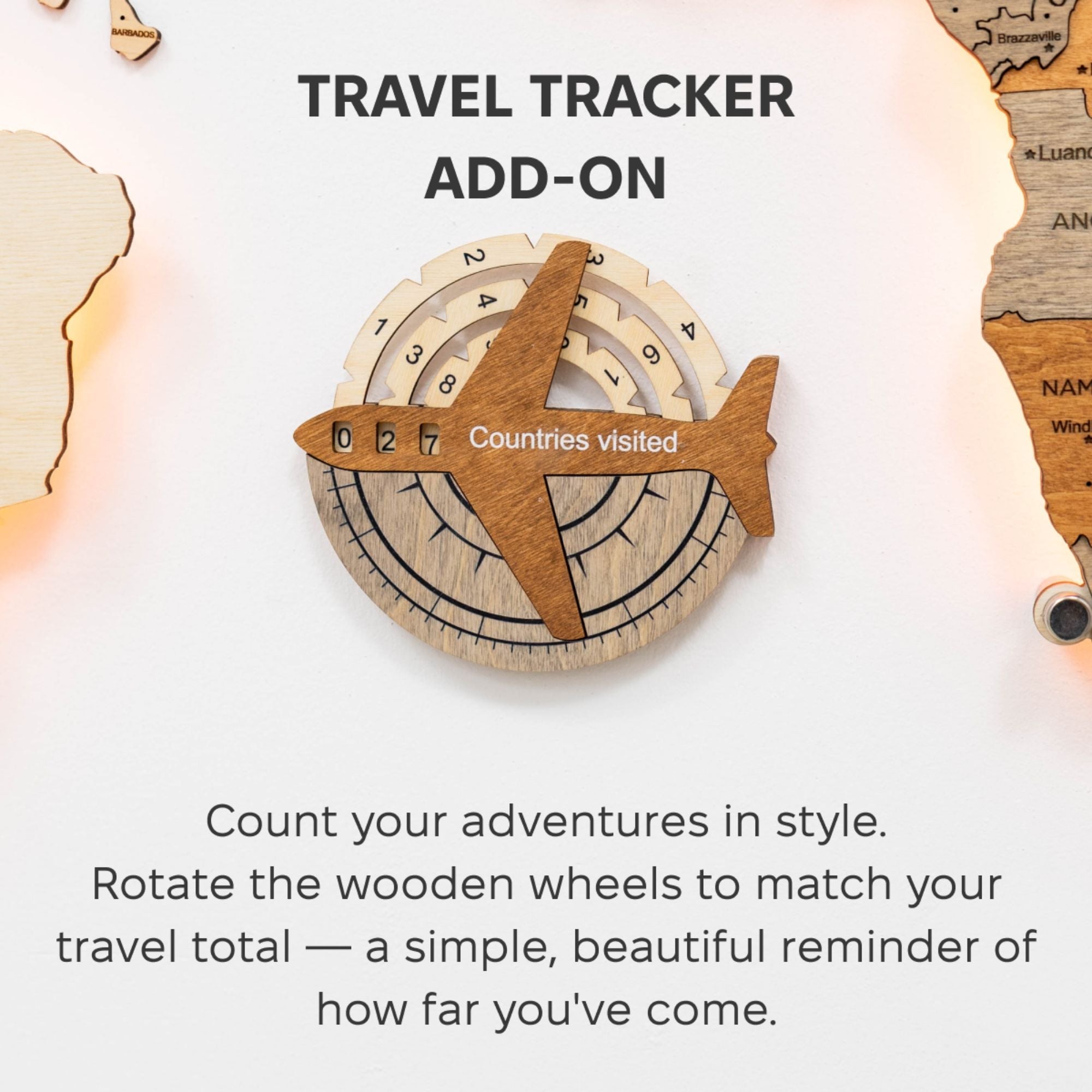 3D Wooden World Map Travel Tracker Modern Minimalist Wall Art