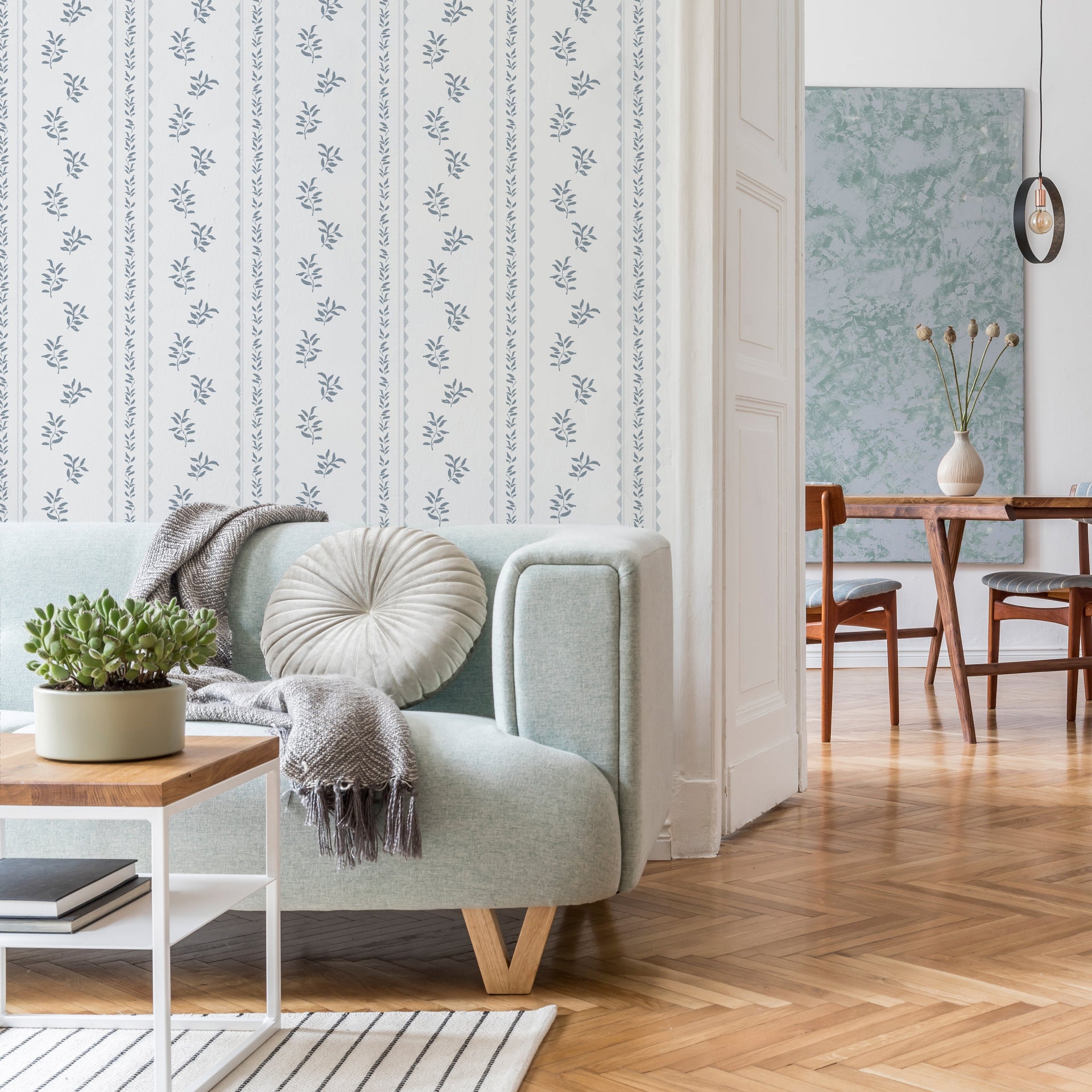 Colleen Geometric Removable Wallpaper in Cream and Grey-Blue