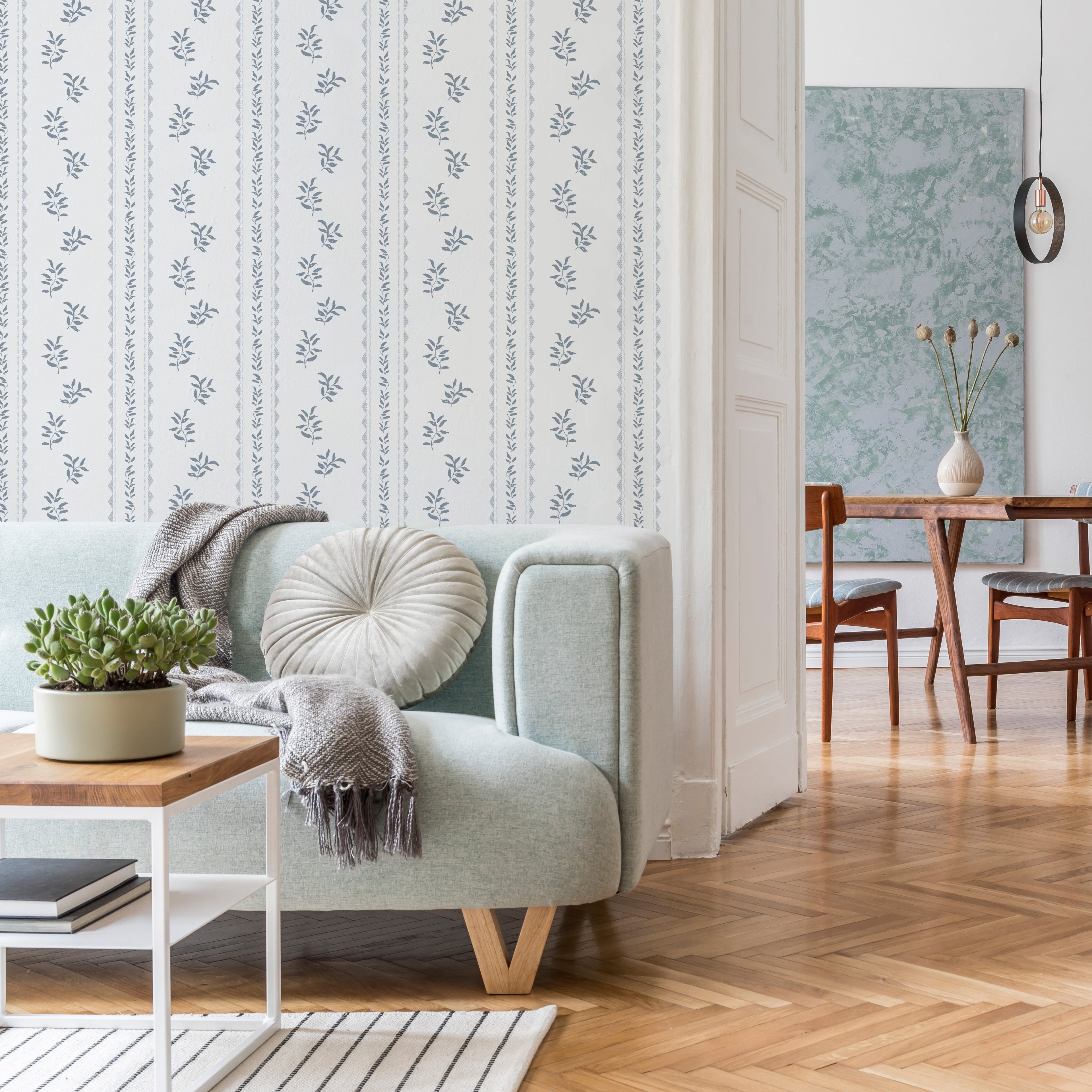Colleen Geometric Removable Wallpaper in Cream and Grey-Blue