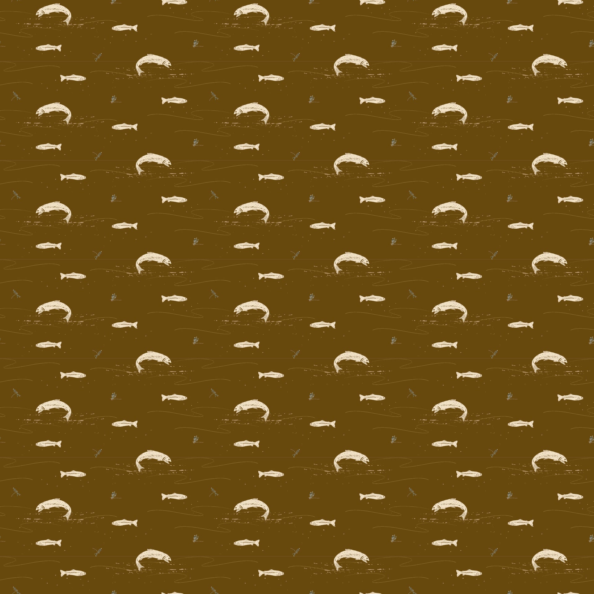 Trout Animal Print Removable Wallpaper in Dark-Green & Brown