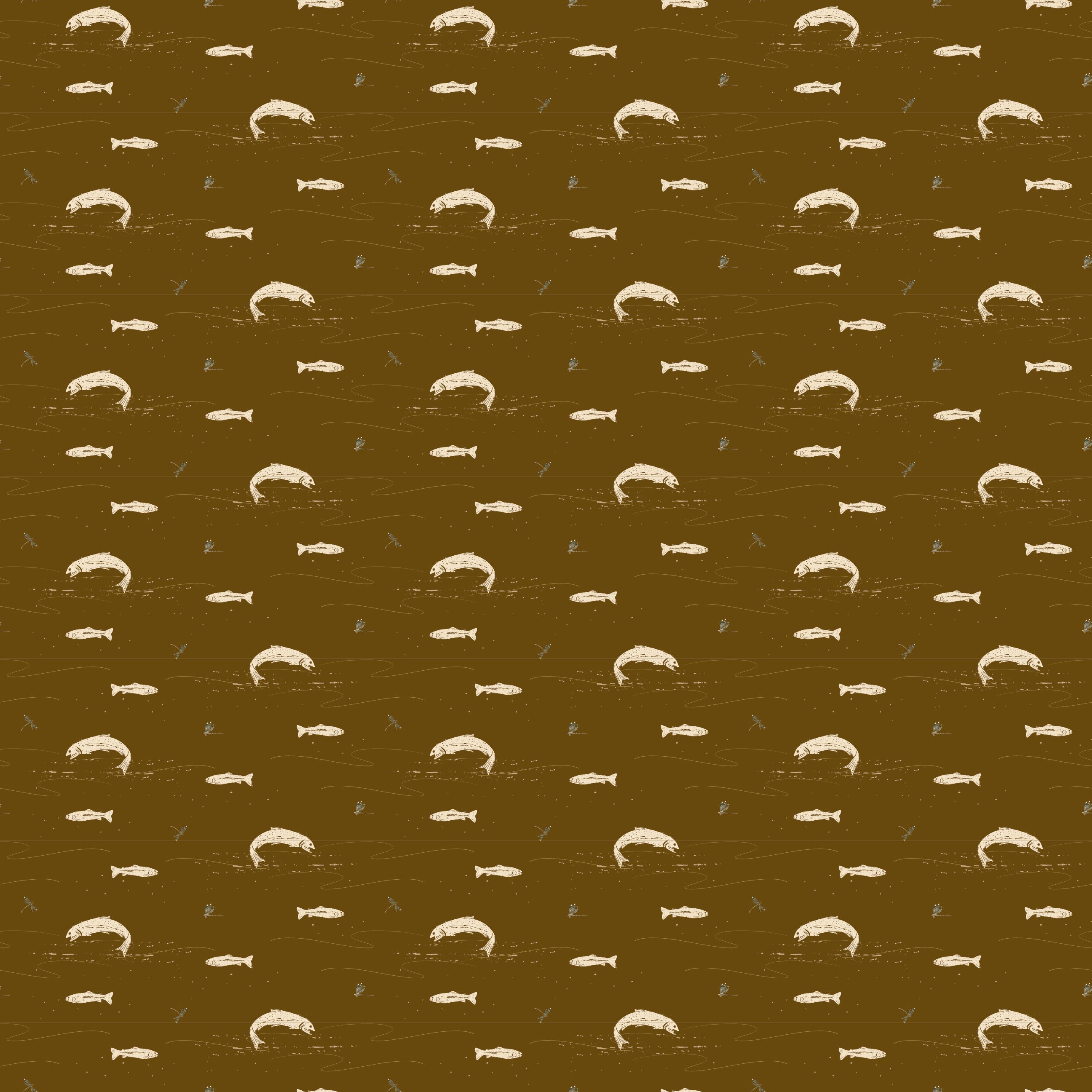 Trout Animal Print Removable Wallpaper in Dark-Green & Brown