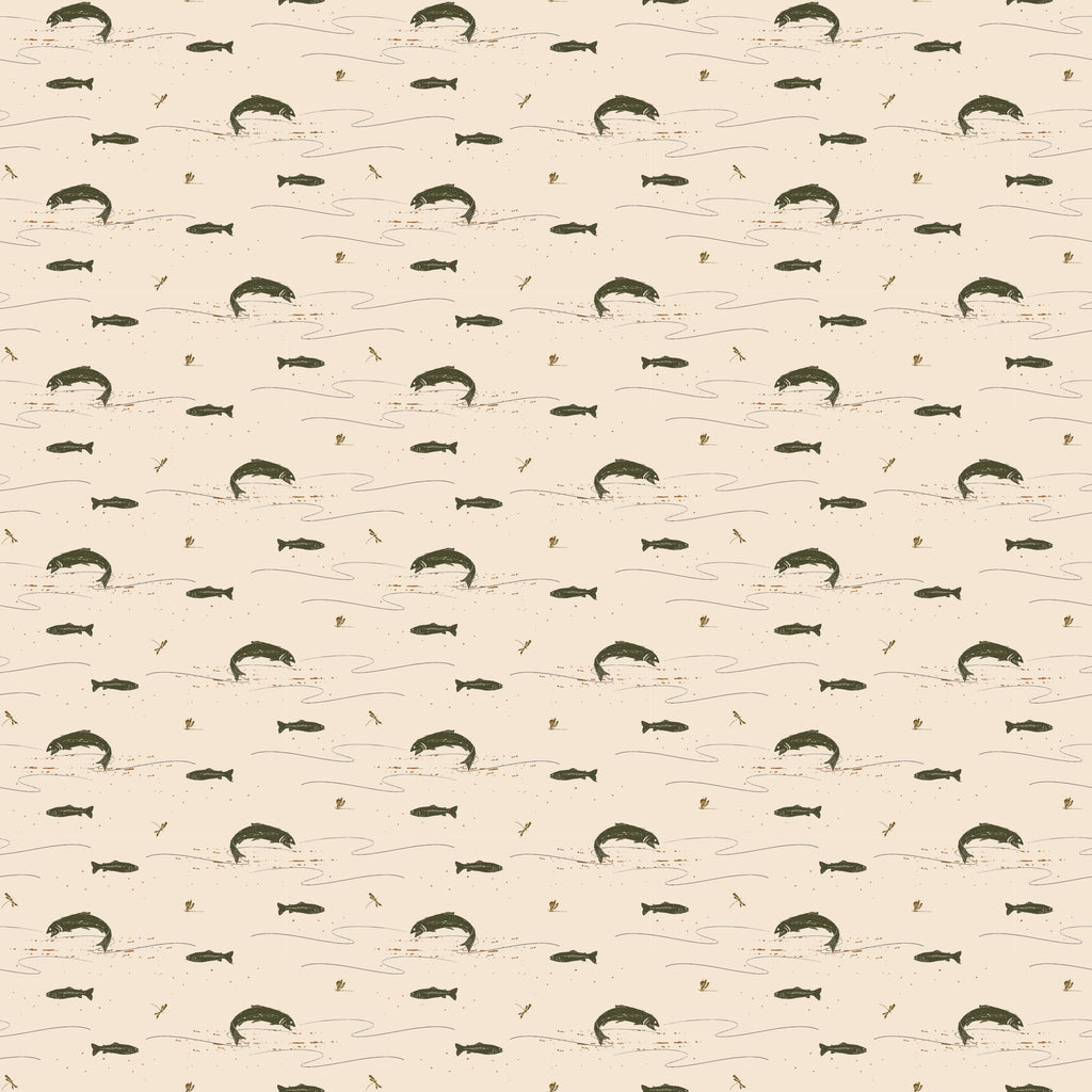 Trout Animal Print Removable Wallpaper in Dark-Green & Brown