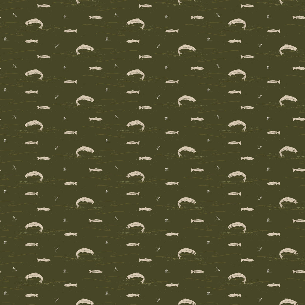 Trout Animal Print Removable Wallpaper in Dark-Green & Brown