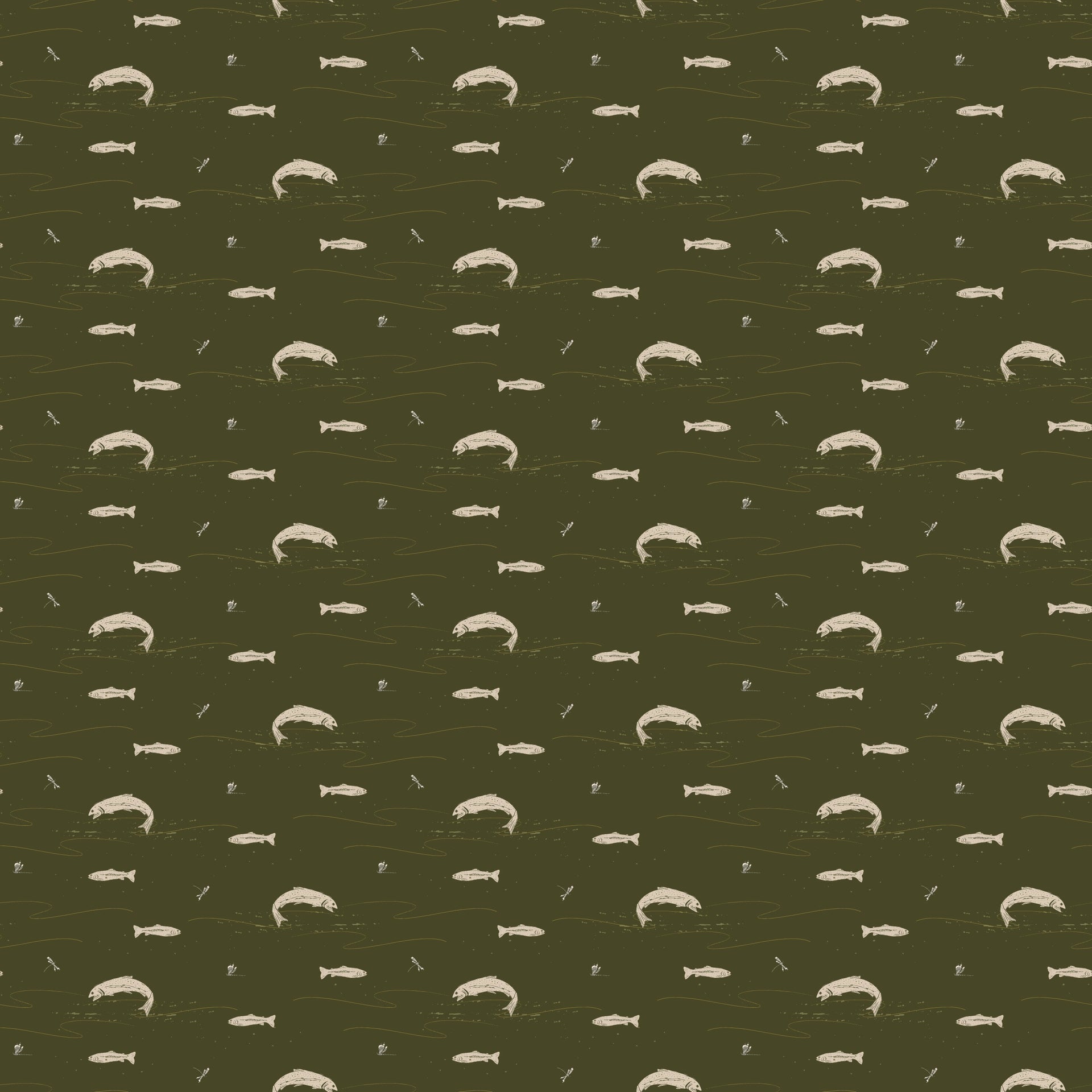 Trout Animal Print Removable Wallpaper in Dark-Green & Brown