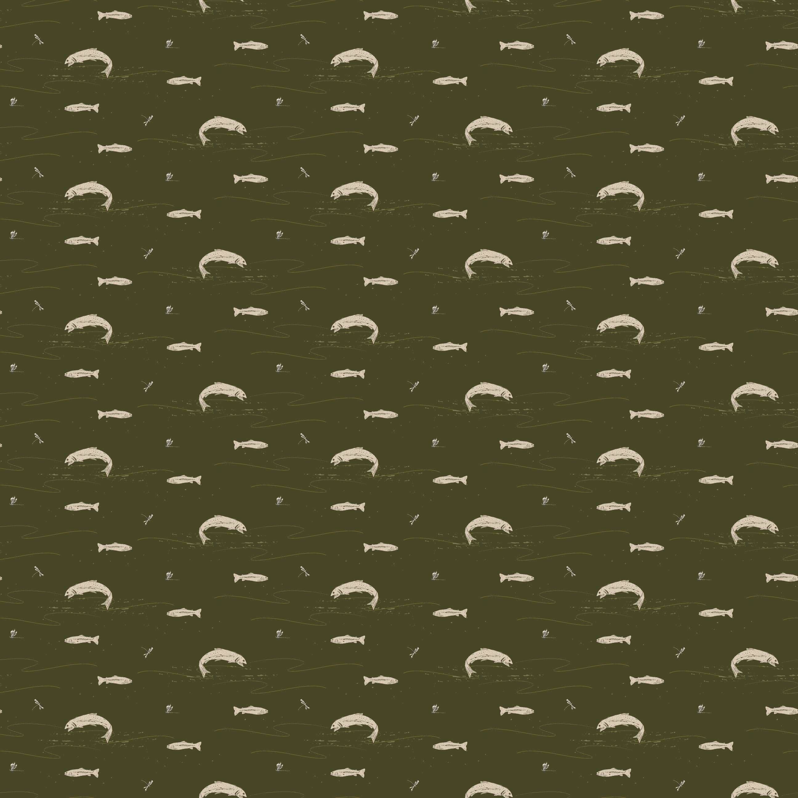 Trout Animal Print Removable Wallpaper in Dark-Green & Brown