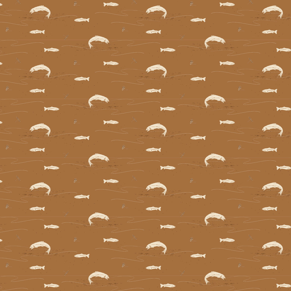 Trout Animal Print Removable Wallpaper in Dark-Green & Brown