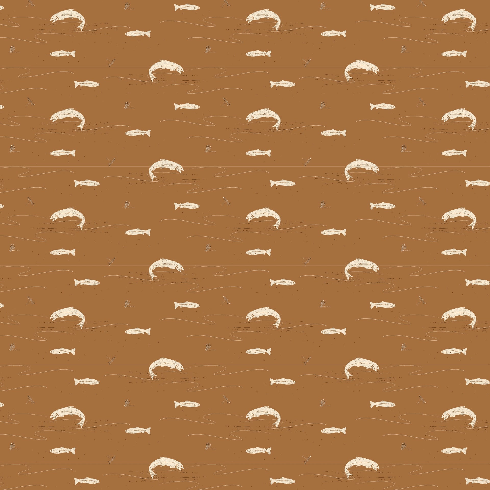 Trout Animal Print Removable Wallpaper in Dark-Green & Brown