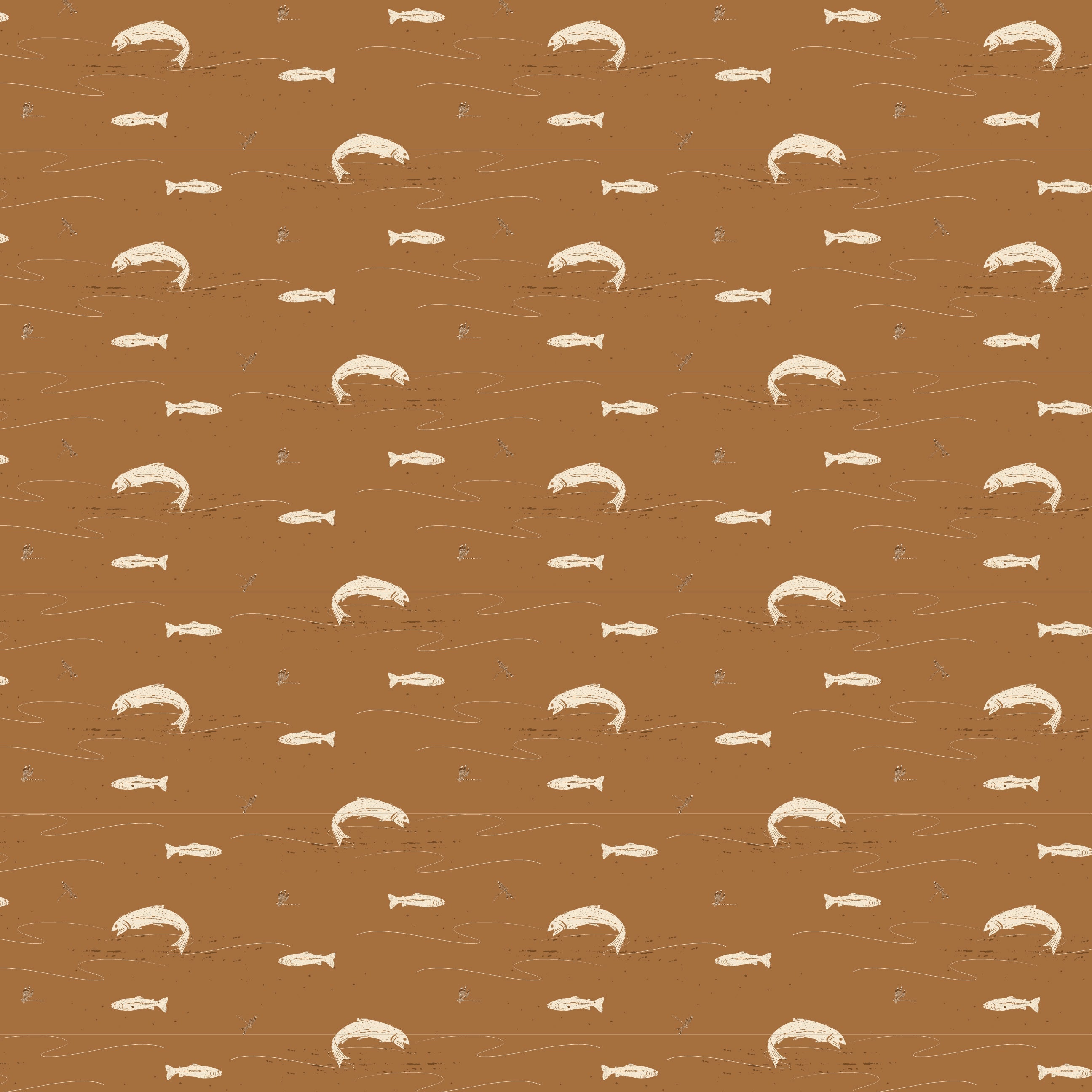 Trout Animal Print Removable Wallpaper in Dark-Green & Brown