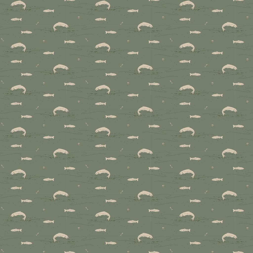 Trout Animal Print Removable Wallpaper in Dark-Green & Brown