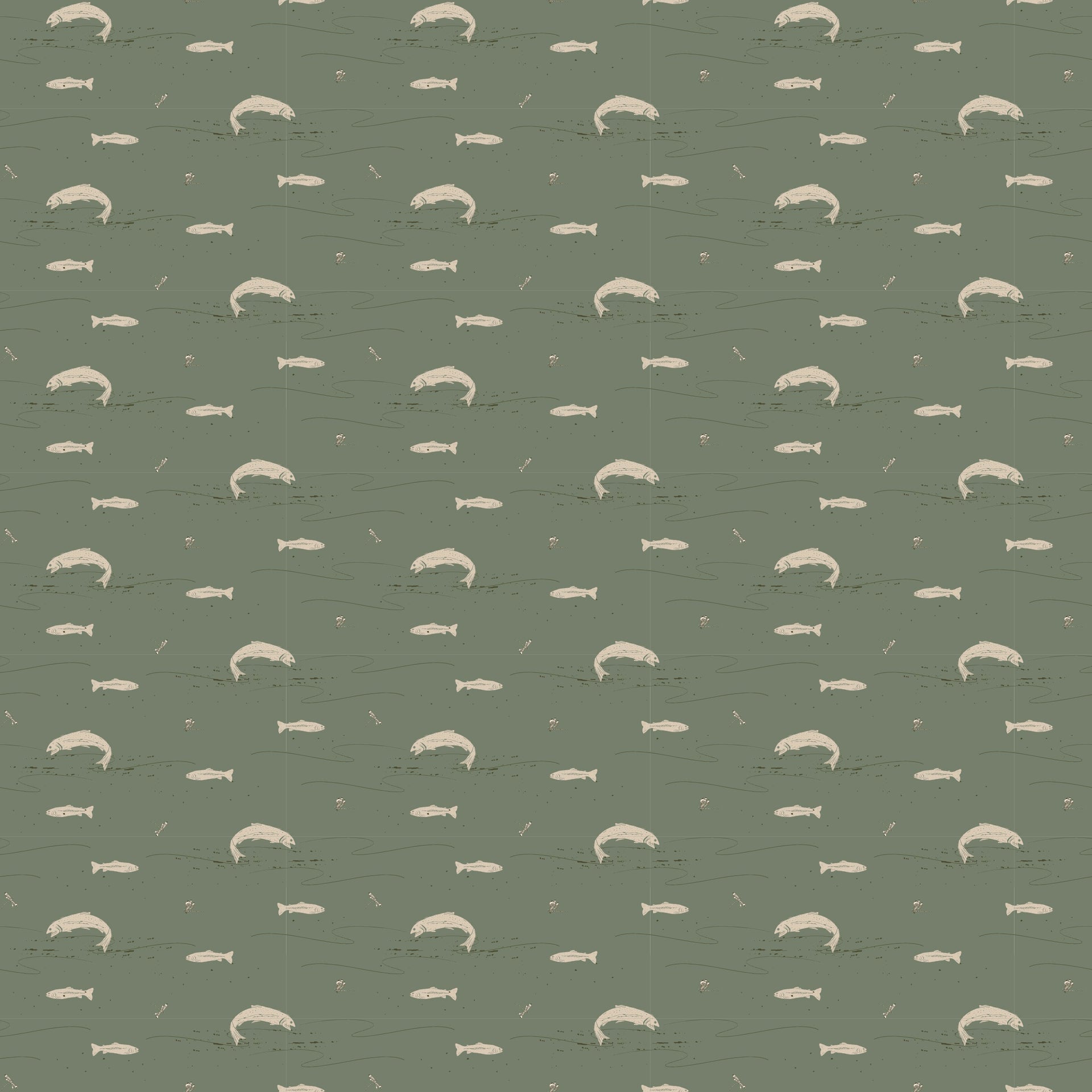 Trout Animal Print Removable Wallpaper in Dark-Green & Brown