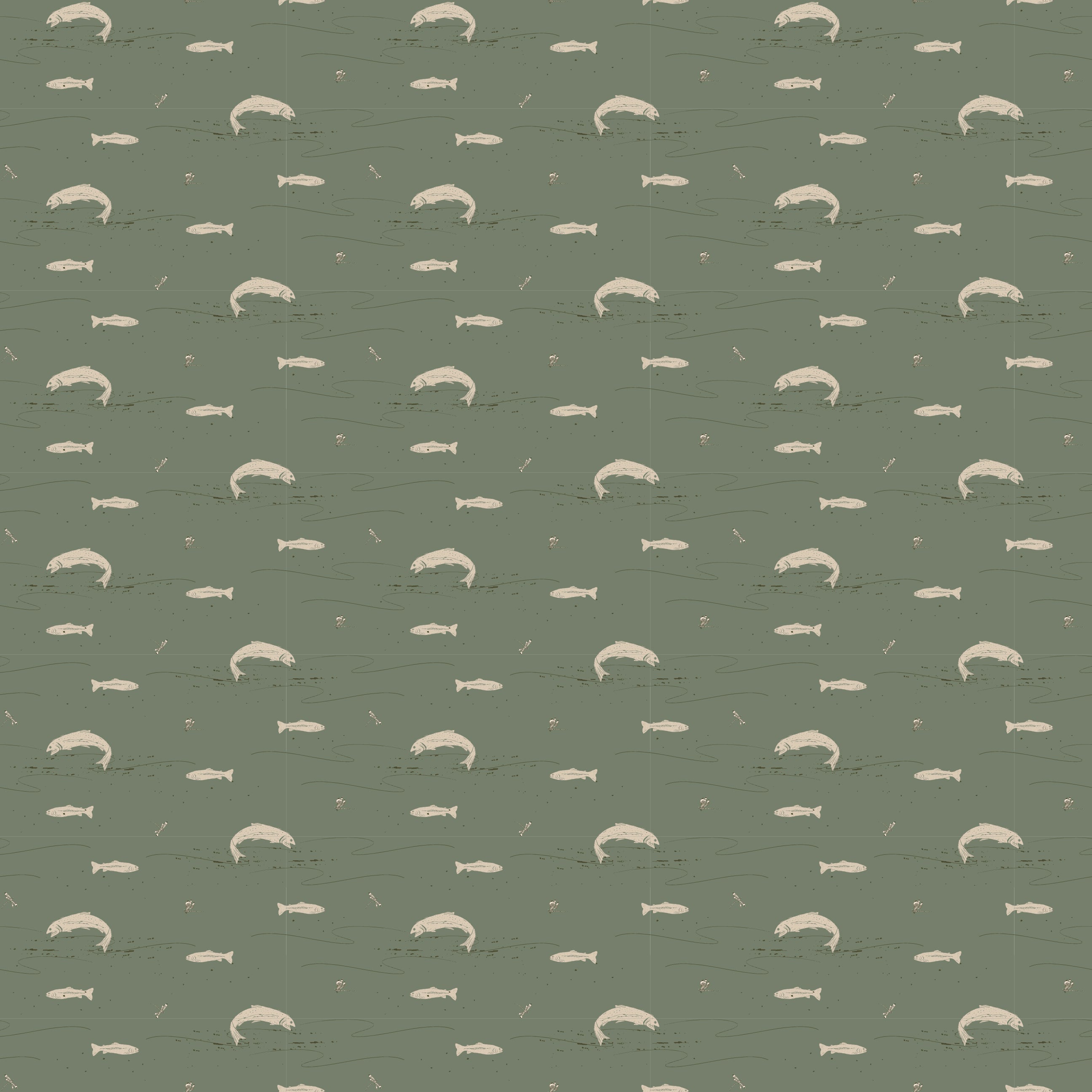 Trout Animal Print Removable Wallpaper in Dark-Green & Brown