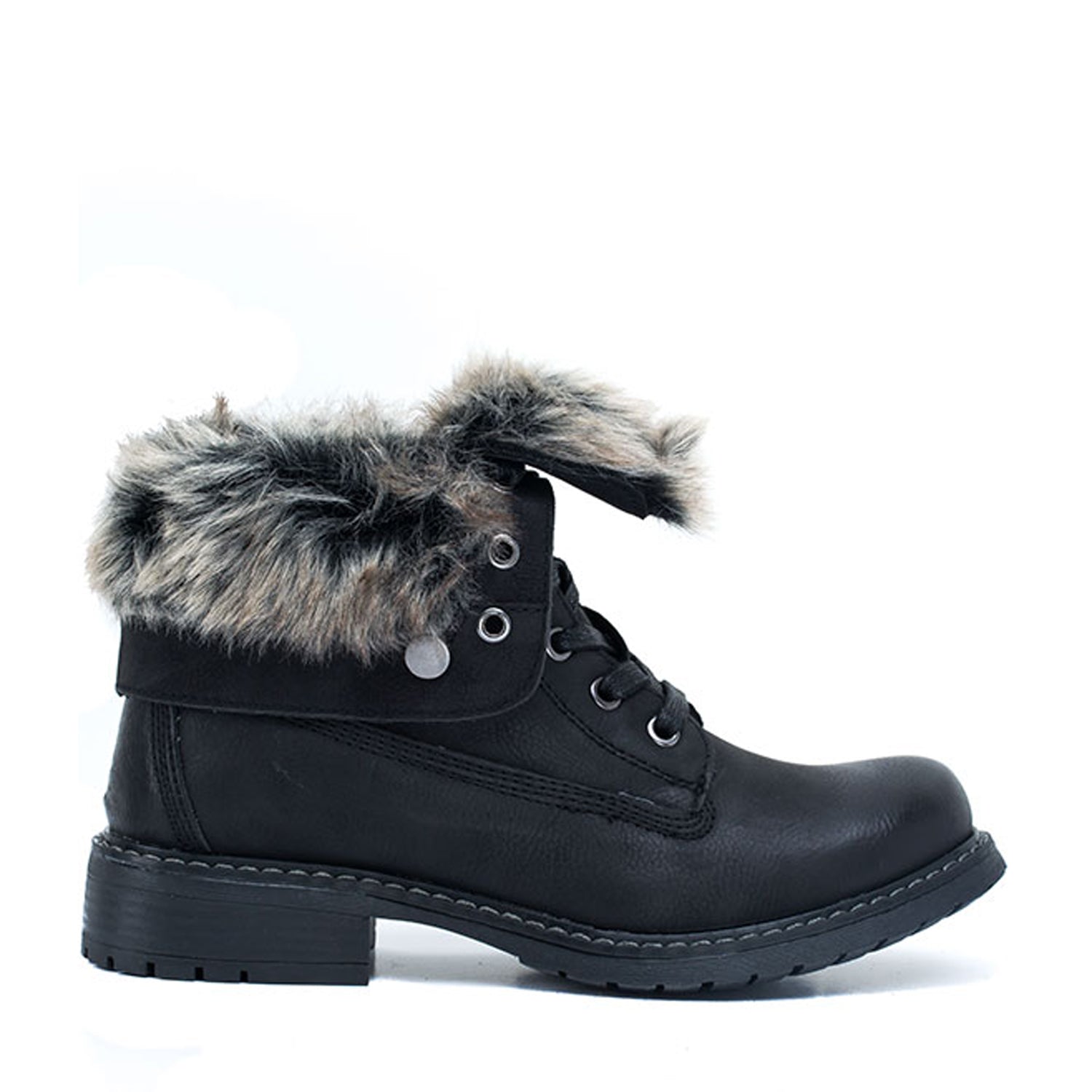 Trudie Black Combat Bootie | Faux Fur Collar