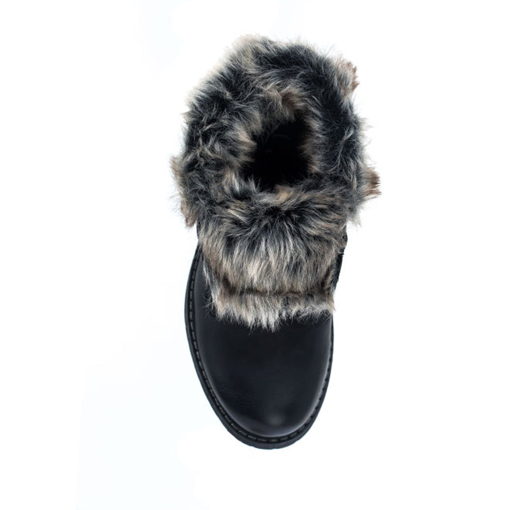 Trudie Black Combat Bootie | Faux Fur Collar