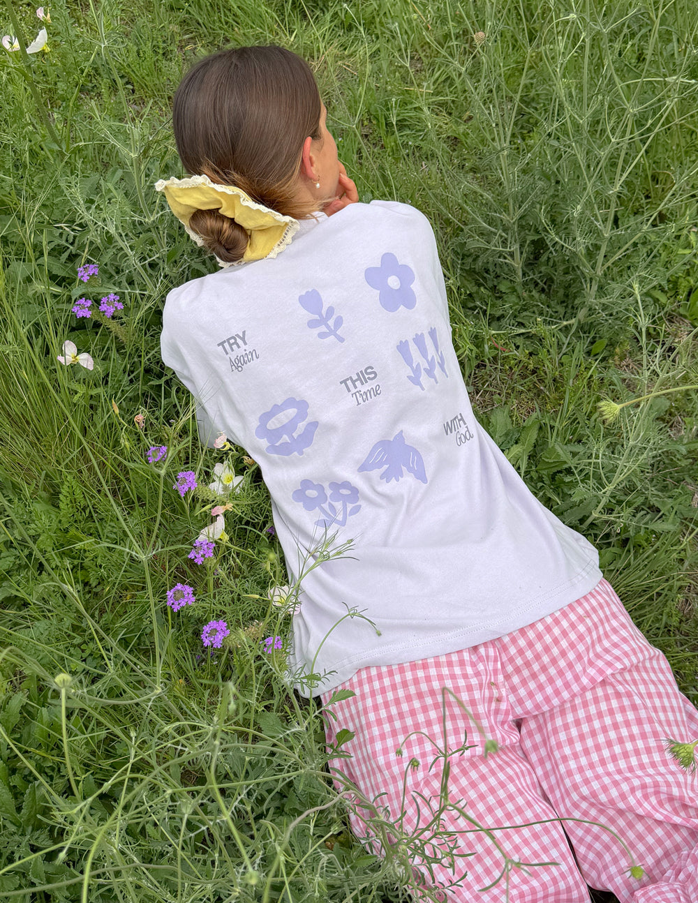 Unisex cotton t-shirt in lavender and purple with Try With God graphic