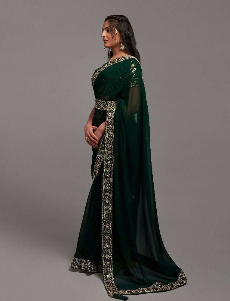Green Zometo Embroidery Lace Saree for Special Occasions