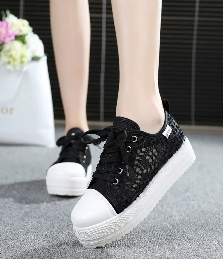 Women's White Lace Platform Sneakers Breathable Casual Shoes - Image 13