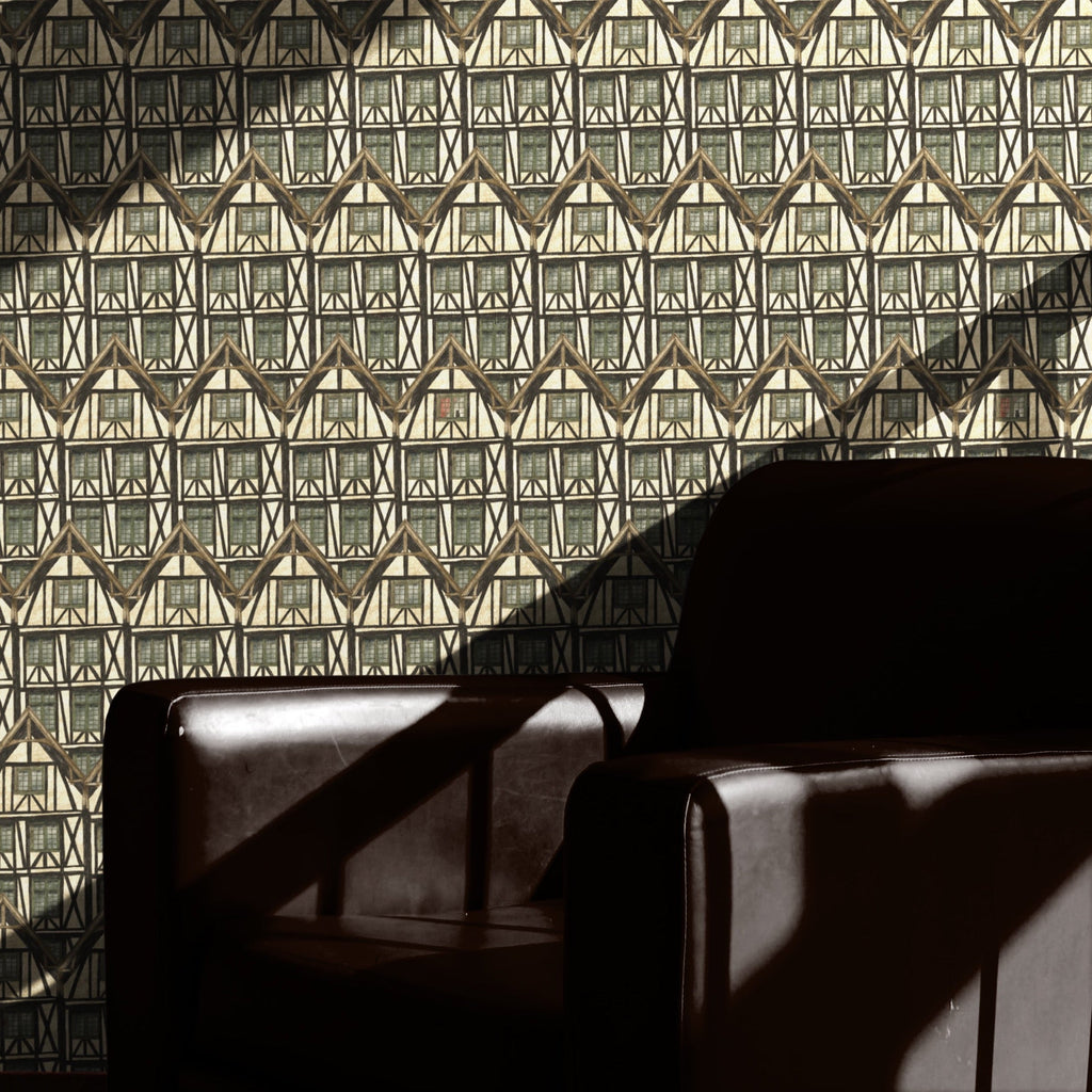 John geometric wallpaper in terracotta and cream for vintage-inspired home decor