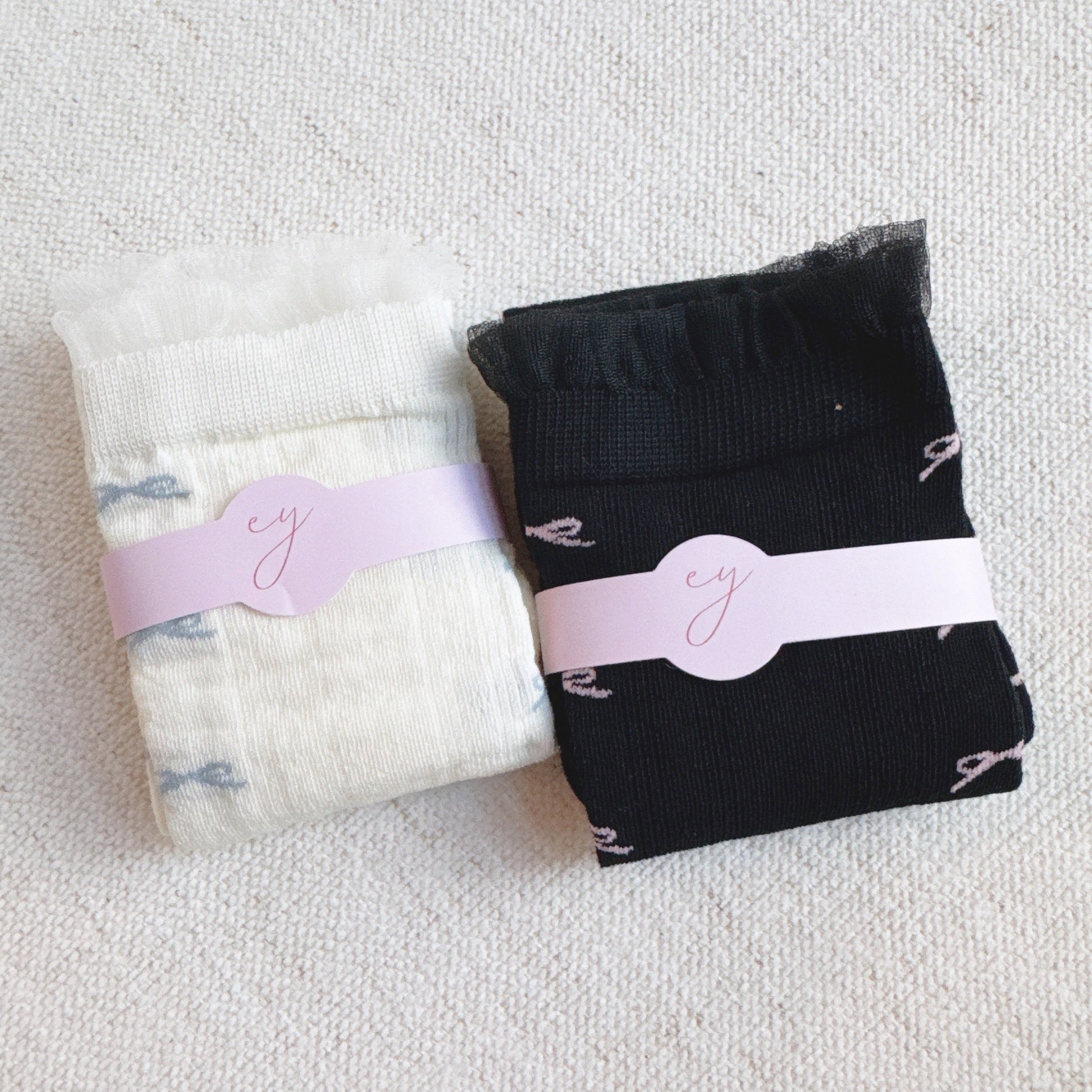 Tulle Top Bow Lined Up Socks Set Of 2