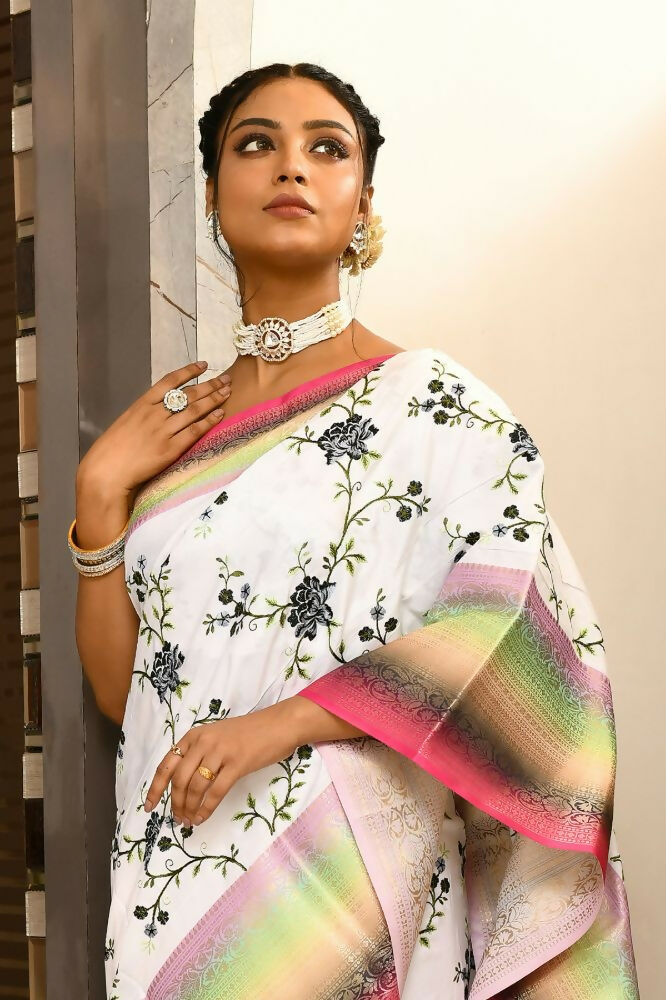 Joban Fashion Multicolor Saree Kataan Rainbow Digital Print With Embroidery