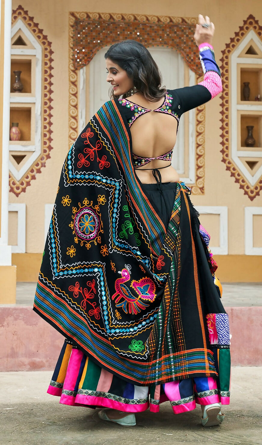Black Viscose Rayon Designer Lehenga Choli for Navratri Festive