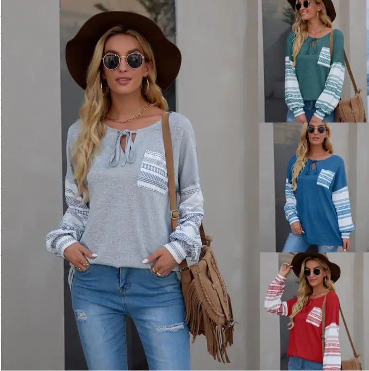 Women's Bohemian Long Sleeve Printed Shirt with Pocket - Image 11