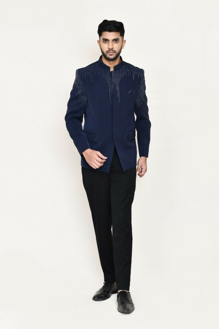 Blue Terry Rayon Prince coat and matching pant set