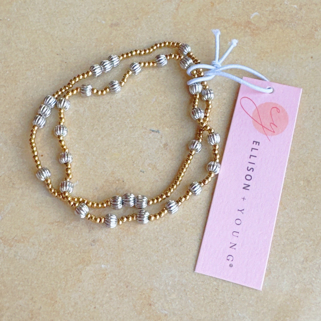 Two Toned Beads Stretch Bracelet Set Of 2